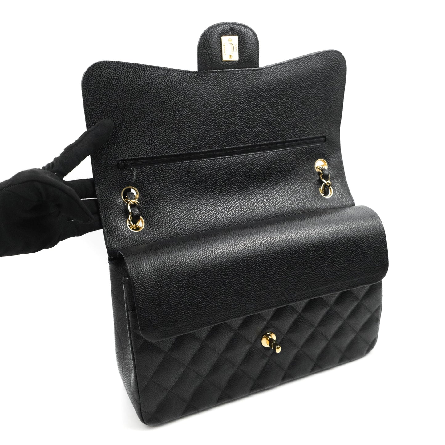 Chanel Jumbo Double Flap Black Caviar Gold Hardware⁣⁣