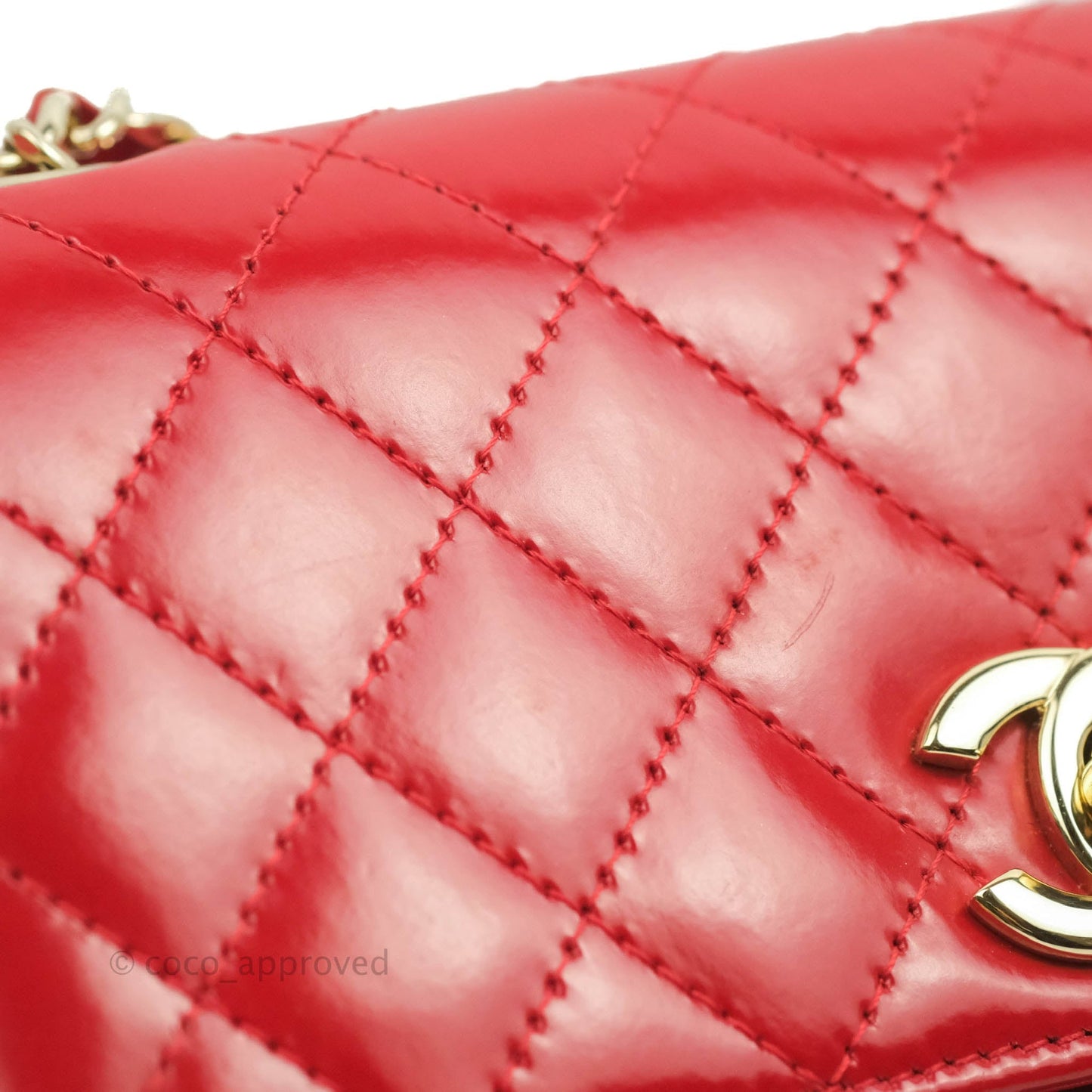 Chanel Flat Quilted Mini Flap Red Box Calfskin Gold Hardware