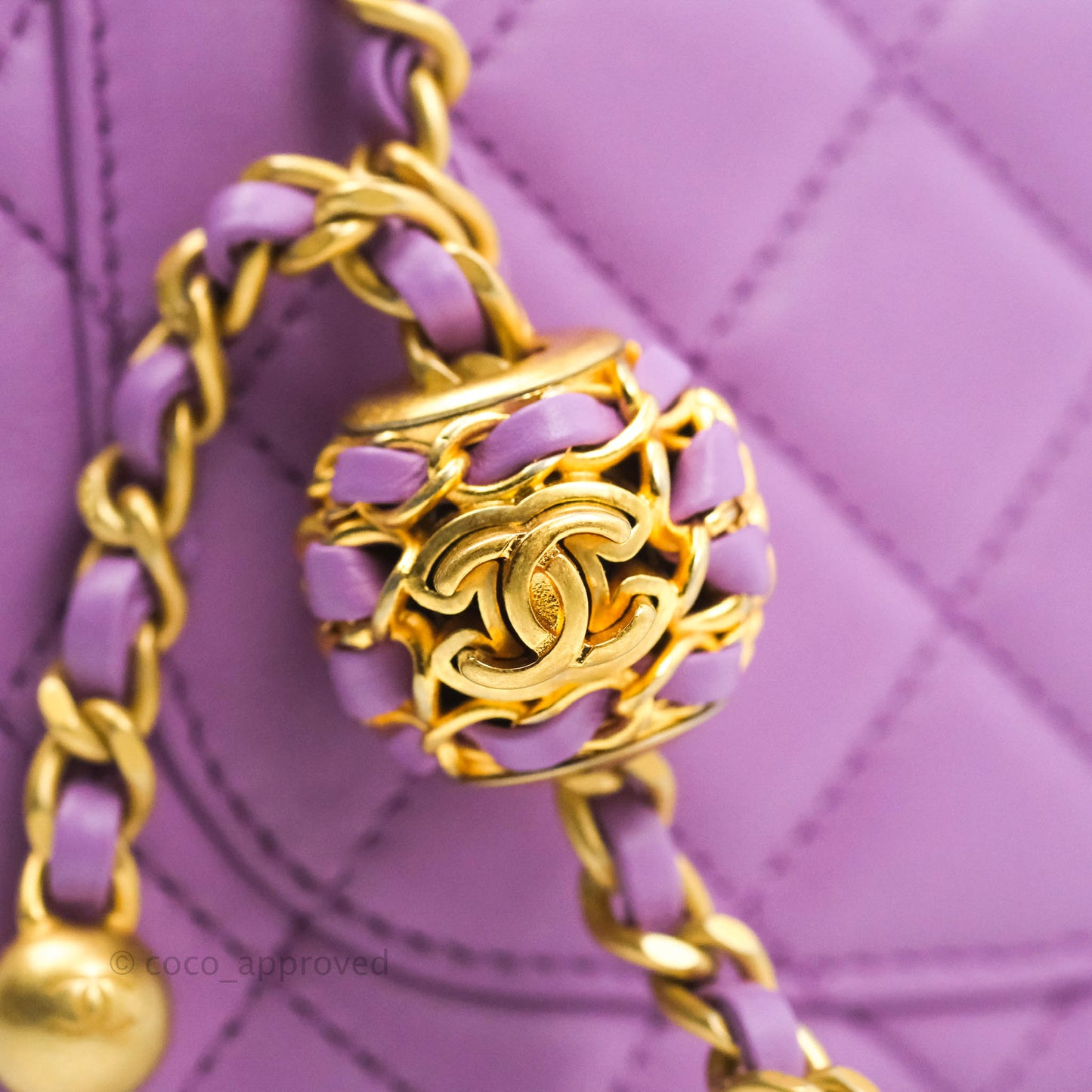 Chanel Mini Square Pearl Crush Quilted Purple Lambskin Aged Gold Hardware
