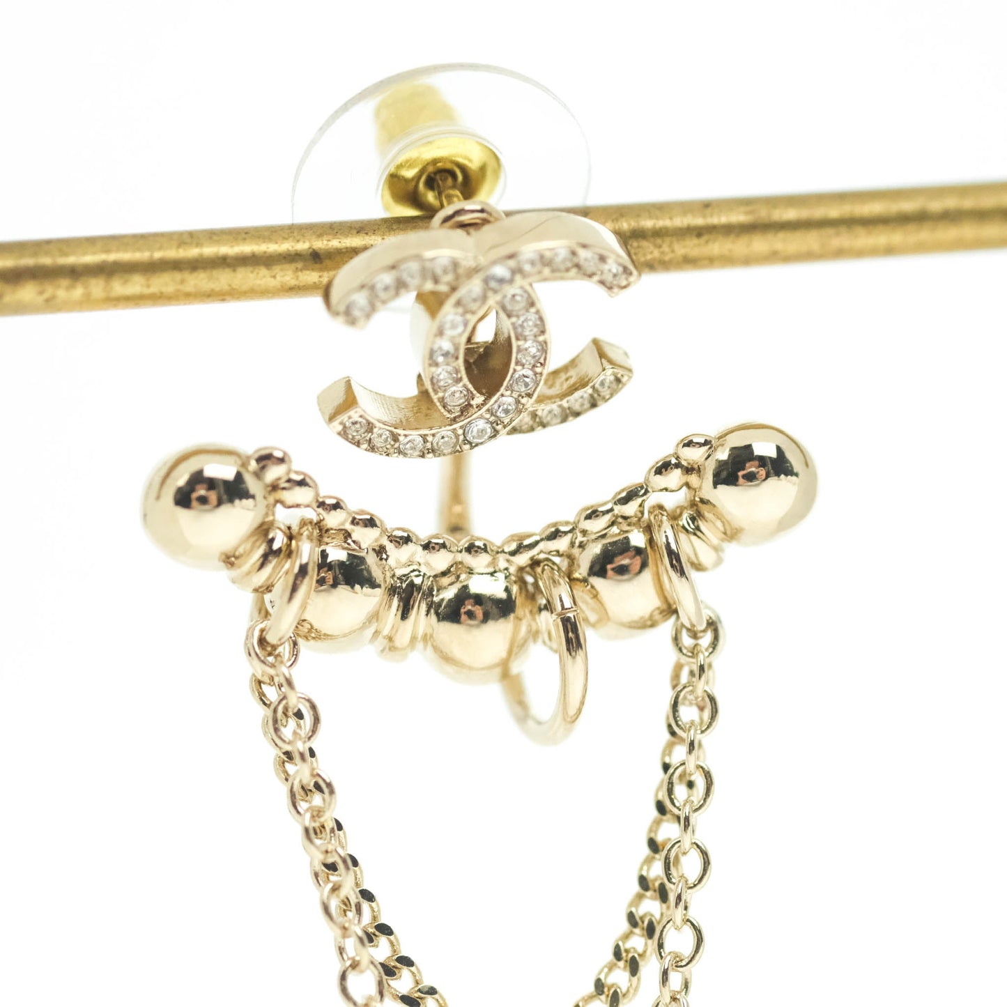Chanel Crystal CC Earrings Ear Clip Gold Tone22C
