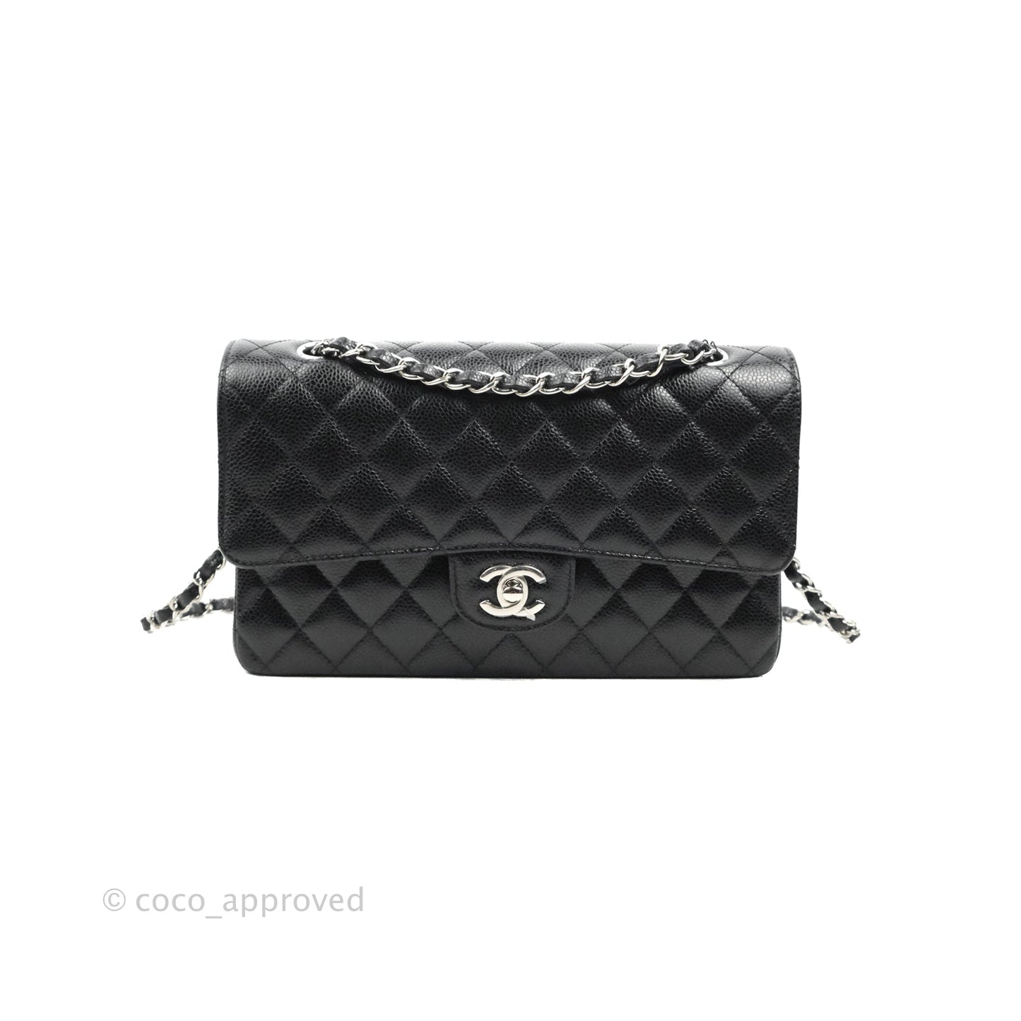 Chanel Classic M/L Medium Flap Quilted Black Caviar Silver Hardware