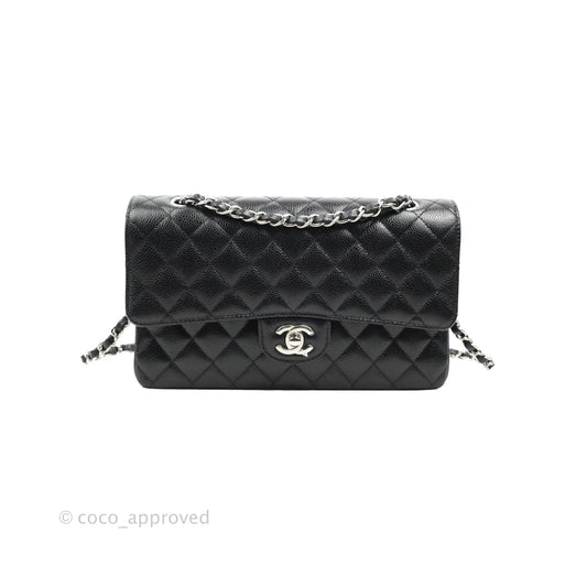 Chanel Classic M/L Medium Flap Quilted Black Caviar Silver Hardware