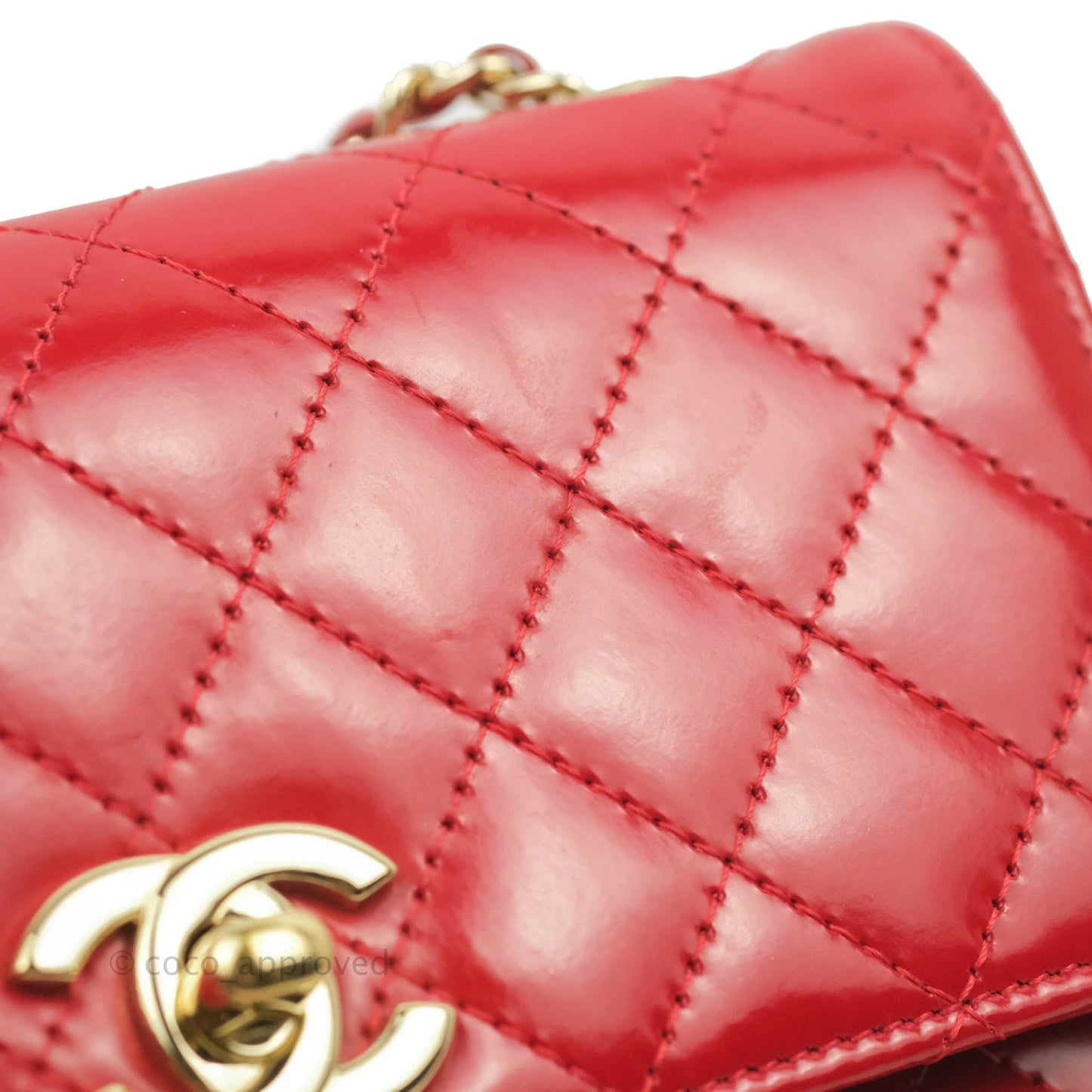 Chanel Flat Quilted Mini Flap Red Box Calfskin Gold Hardware