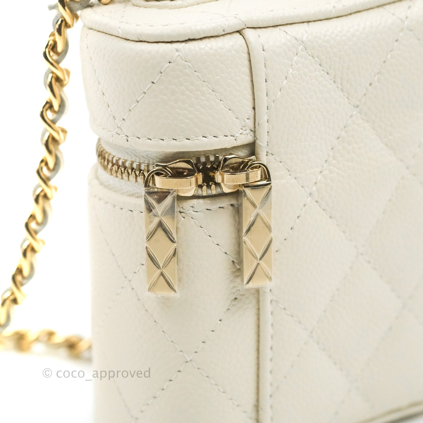 Chanel Quilted Small Handle With Care Vanity Case With Chain Ivory Caviar Gold Hardware