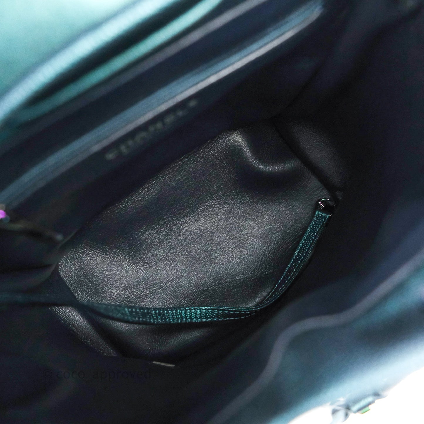 Chanel Quilted CC Filigree Backpack Caviar Iridescent Dark Turquoise Rainbow Hardware