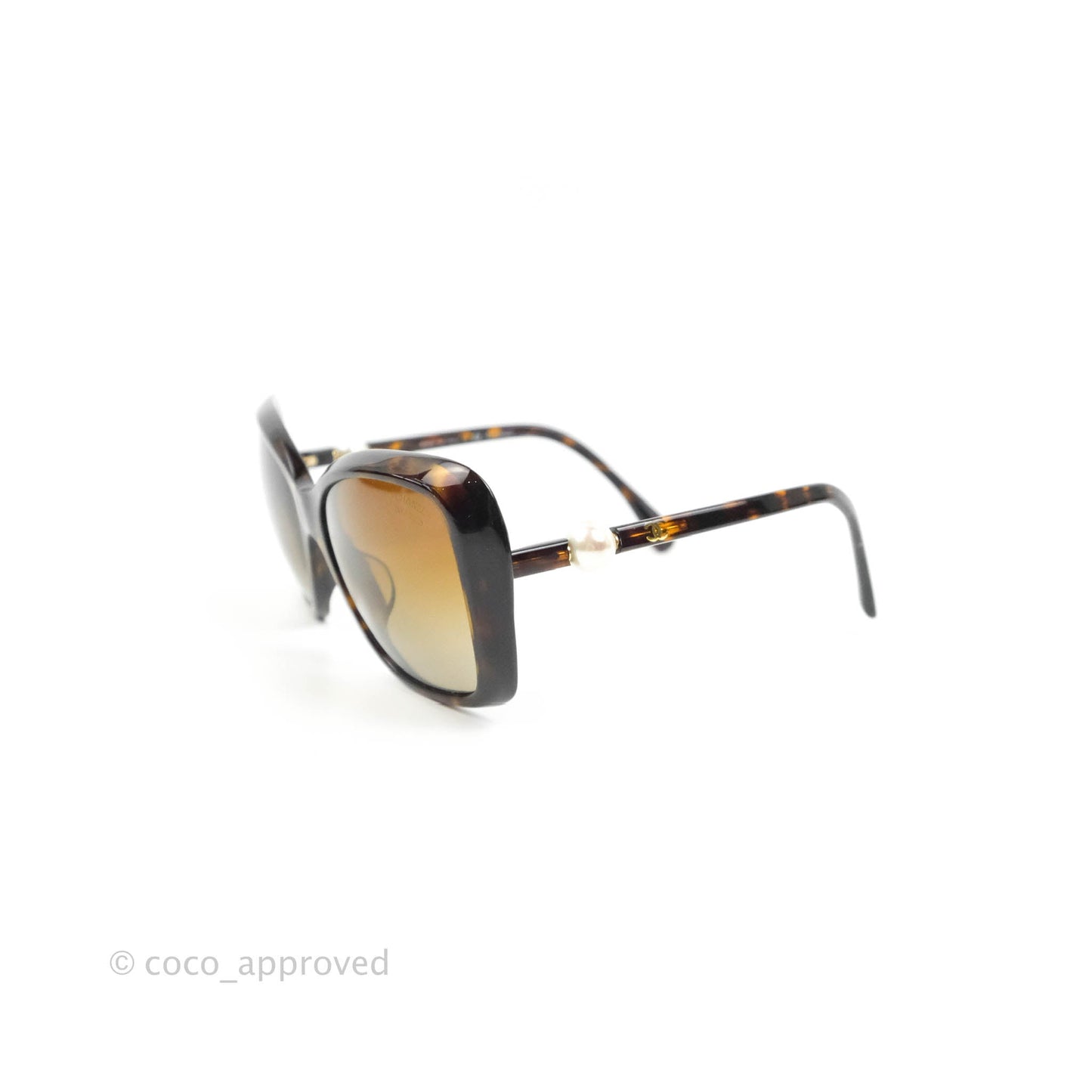Chanel Tortoise Shell Oversized Frame Pearl CC Sunglasses