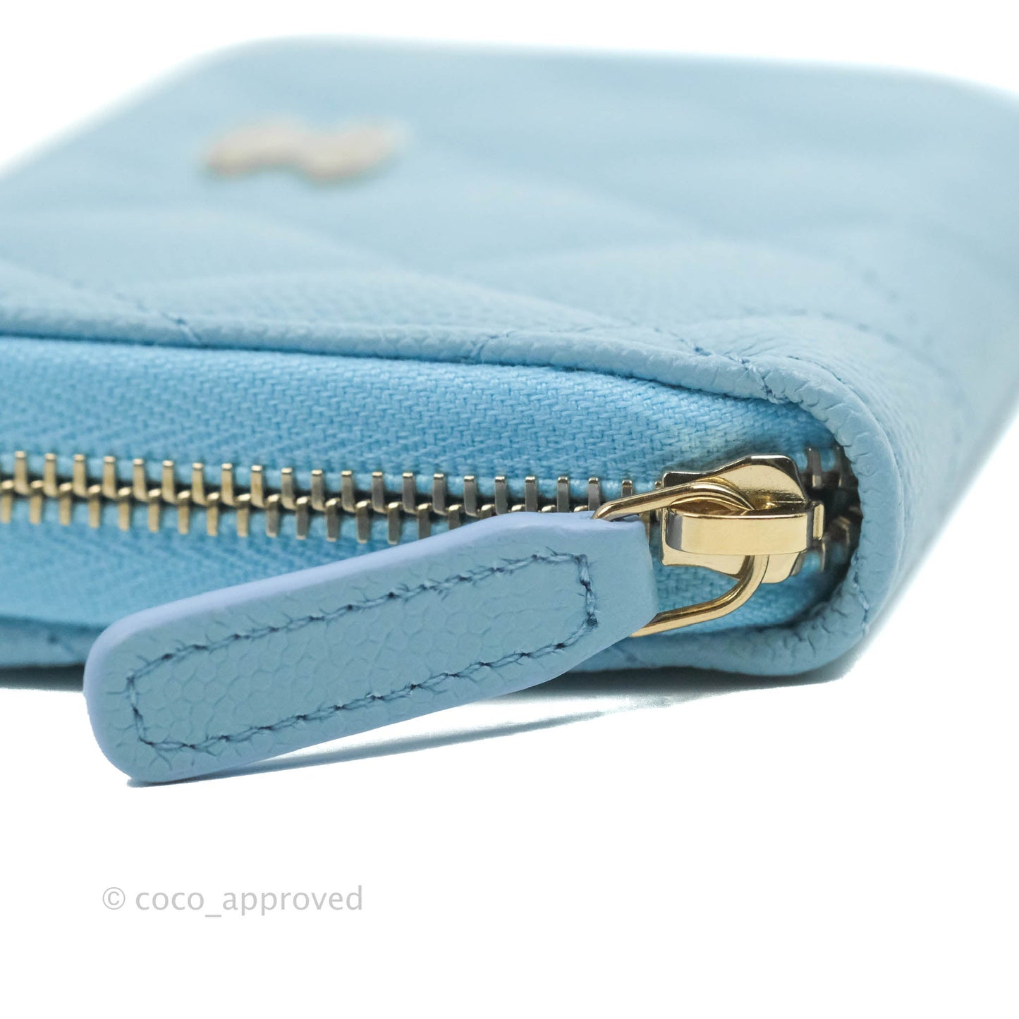 Chanel Classic Zipped Coin Purse Light Blue Caviar Gold Hardware