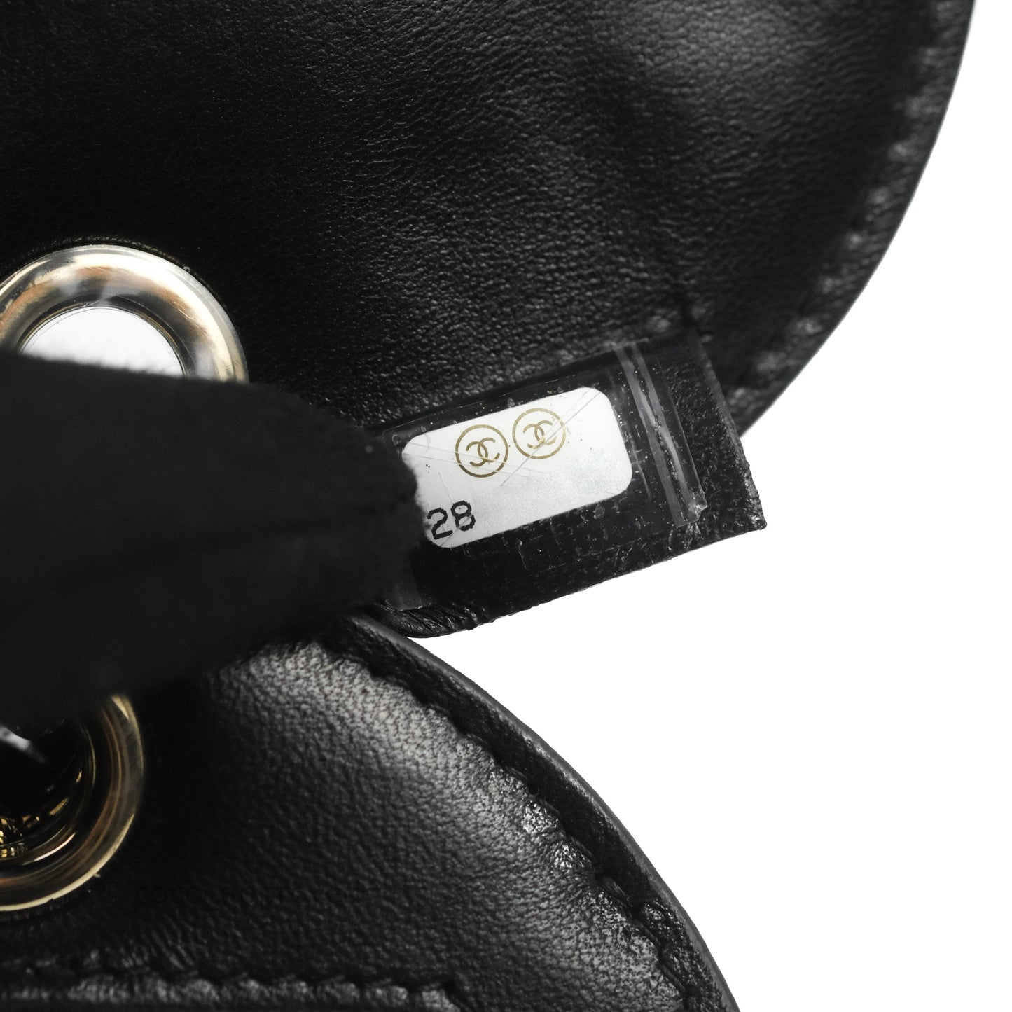 Chanel Quilted Round Luggage Tag Black Lambskin Gold Hardware