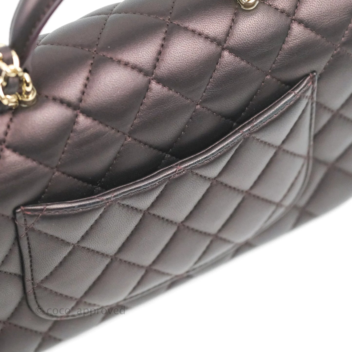 Chanel Top Handle Mini Rectangular Flap Bag Dark Purple Lambskin Gold Hardware