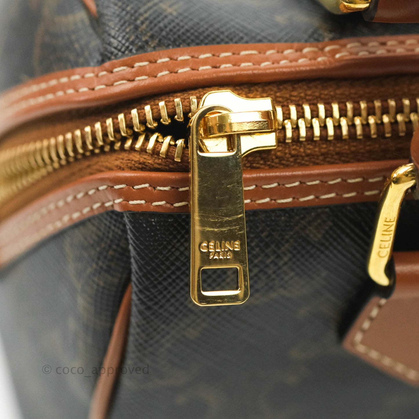 Celine Small Triomphe Canvas Boston Bag Tan Calfskin