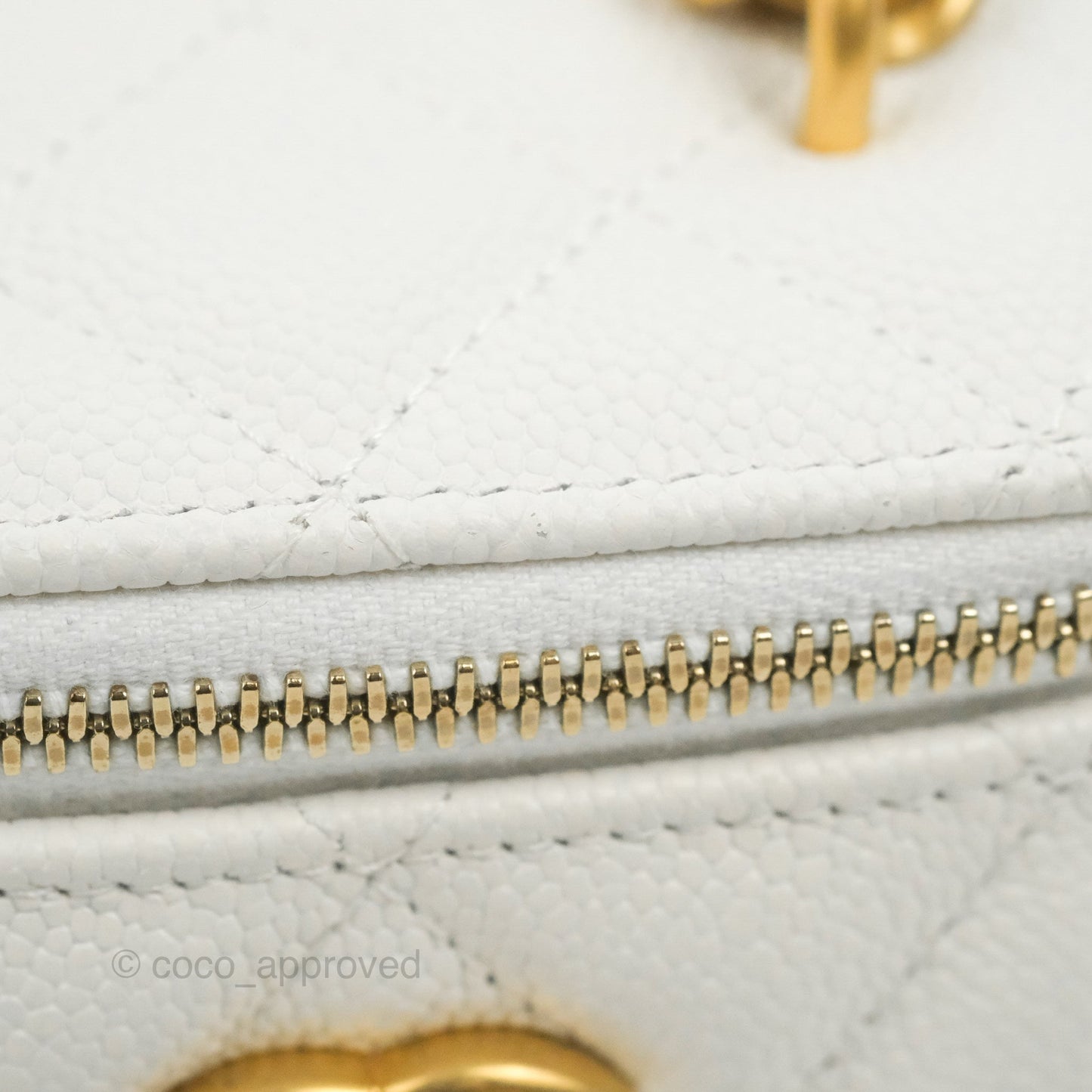 Chanel Quilted Heart Crush Mini Vanity With Chain White Caviar Aged Gold Hardware