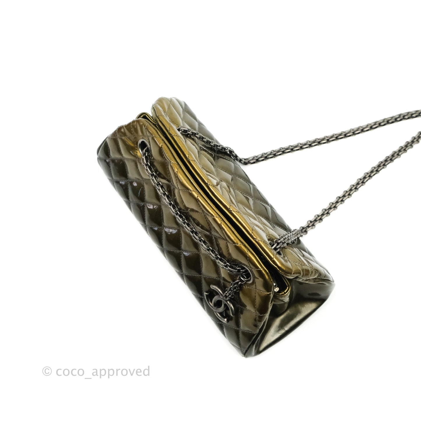 Chanel Small Mademoiselle Bowling Gradient Gold Patent Ruthenium Hardware
