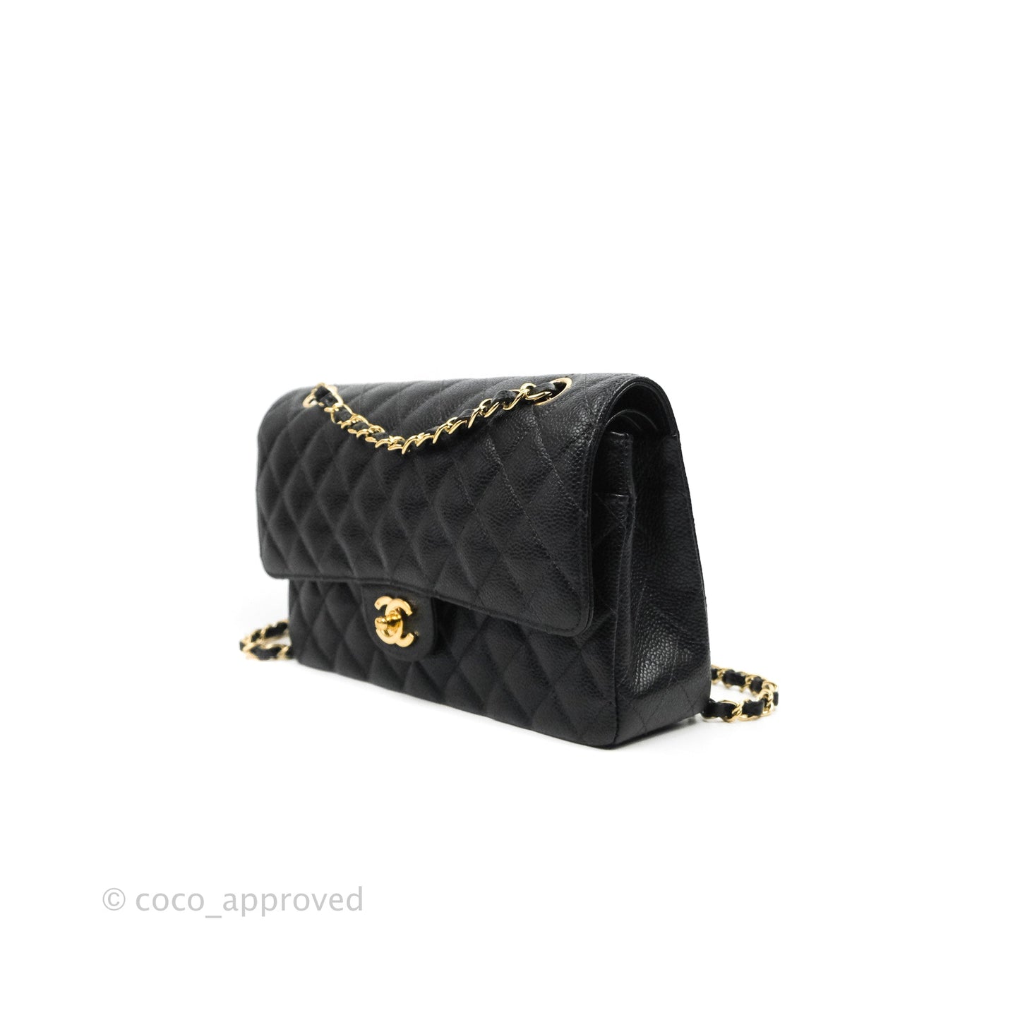 Chanel Classic M/L Medium Flap Quilted Black Caviar 24K Gold Hardware