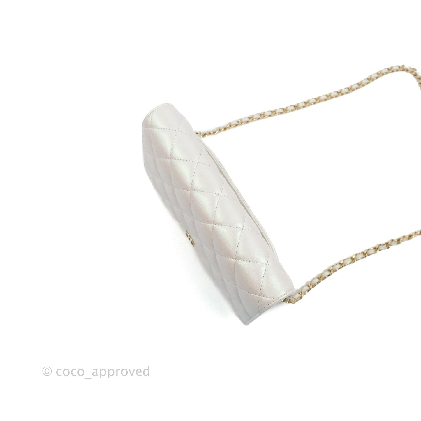 Chanel Quilted Classic Wallet on Chain WOC Iridescent White Lambskin Gold Hardware