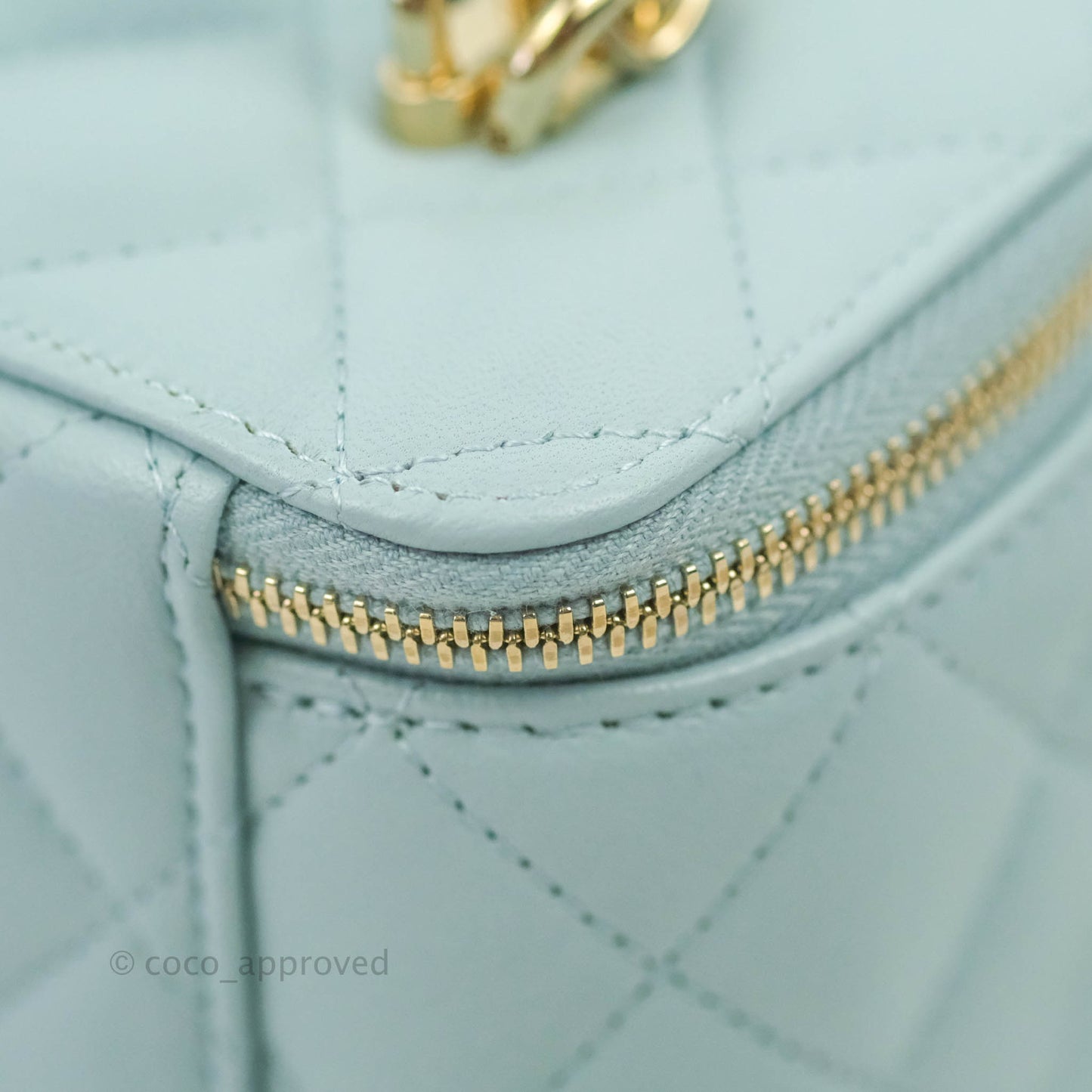 Chanel Vanity Rectangular Top Handle Light Blue Lambskin Gold Hardware