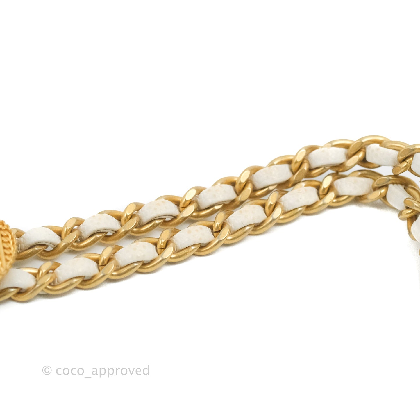 Chanel Mini Flap with Coin Charm White Caviar Aged Gold Hardware 22A