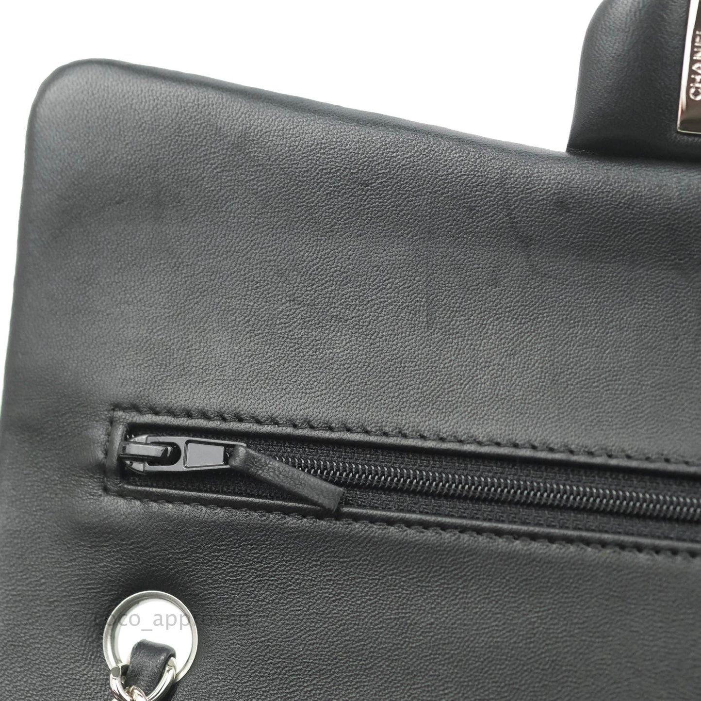 Chanel Classic M/L Medium Flap Quilted Black Lambskin Silver Hardware