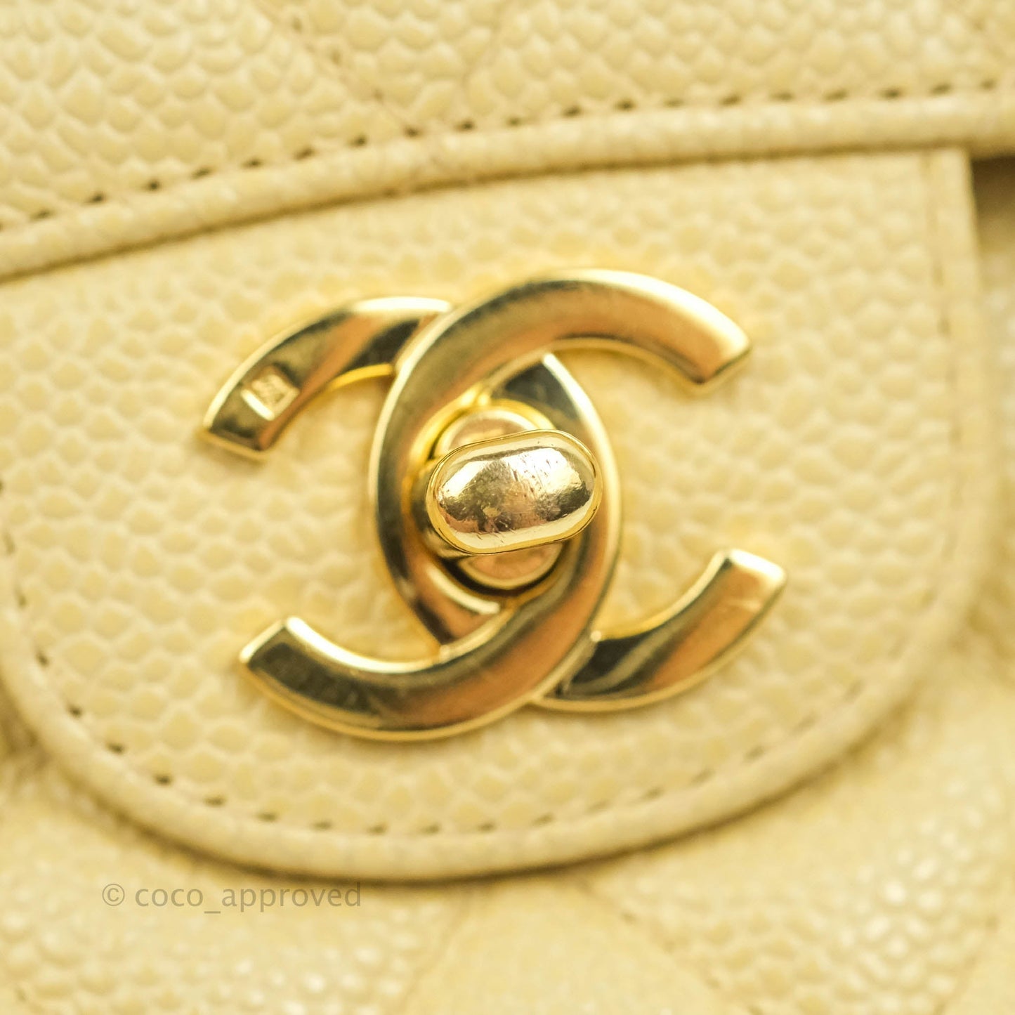 Chanel Vintage Classic M/L Medium Double Flap Bag Beige Caviar 24K Gold Hardware