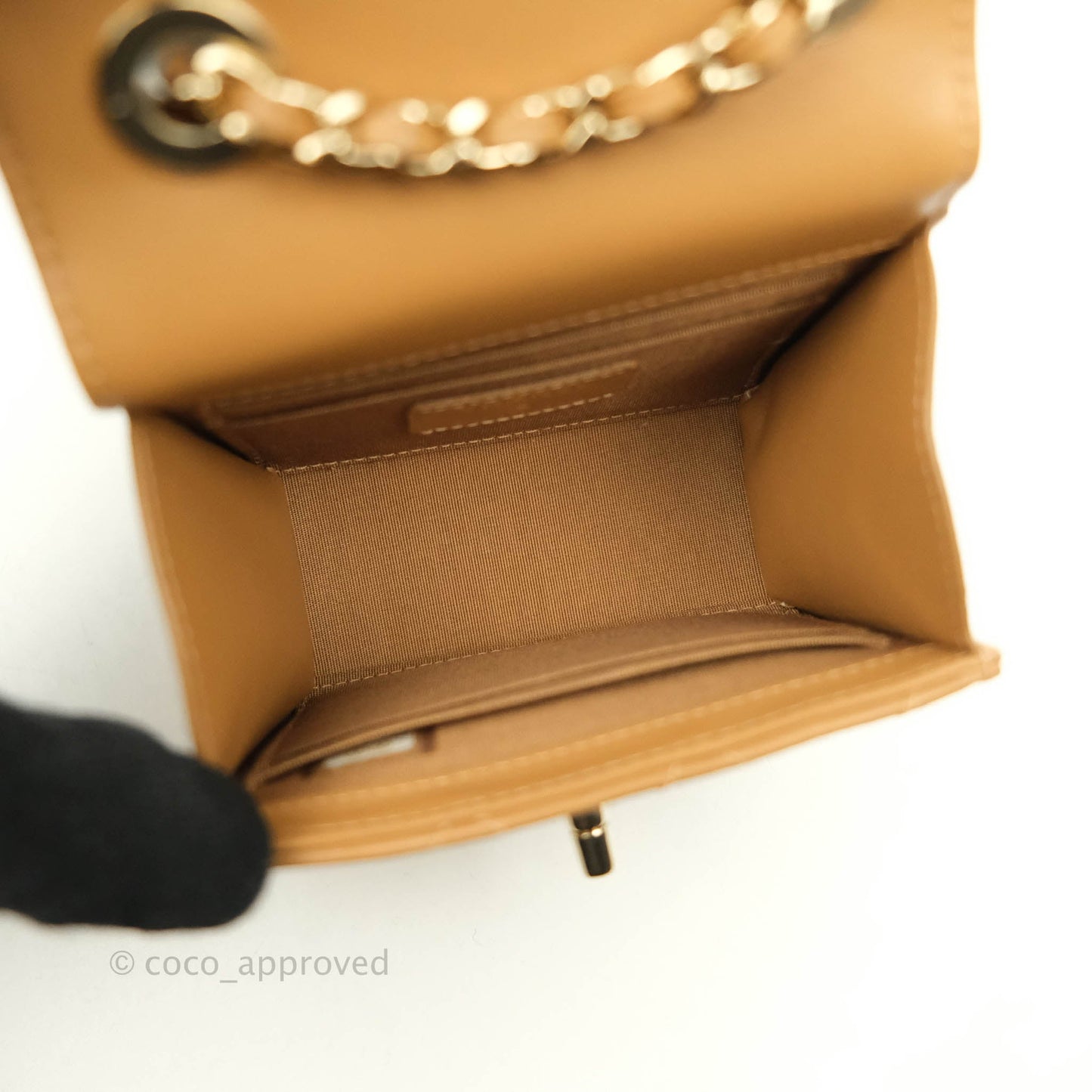 Chanel Mini Quilted Trendy CC Clutch With Chain Caramel Dark Beige Lambskin Gold Hardware