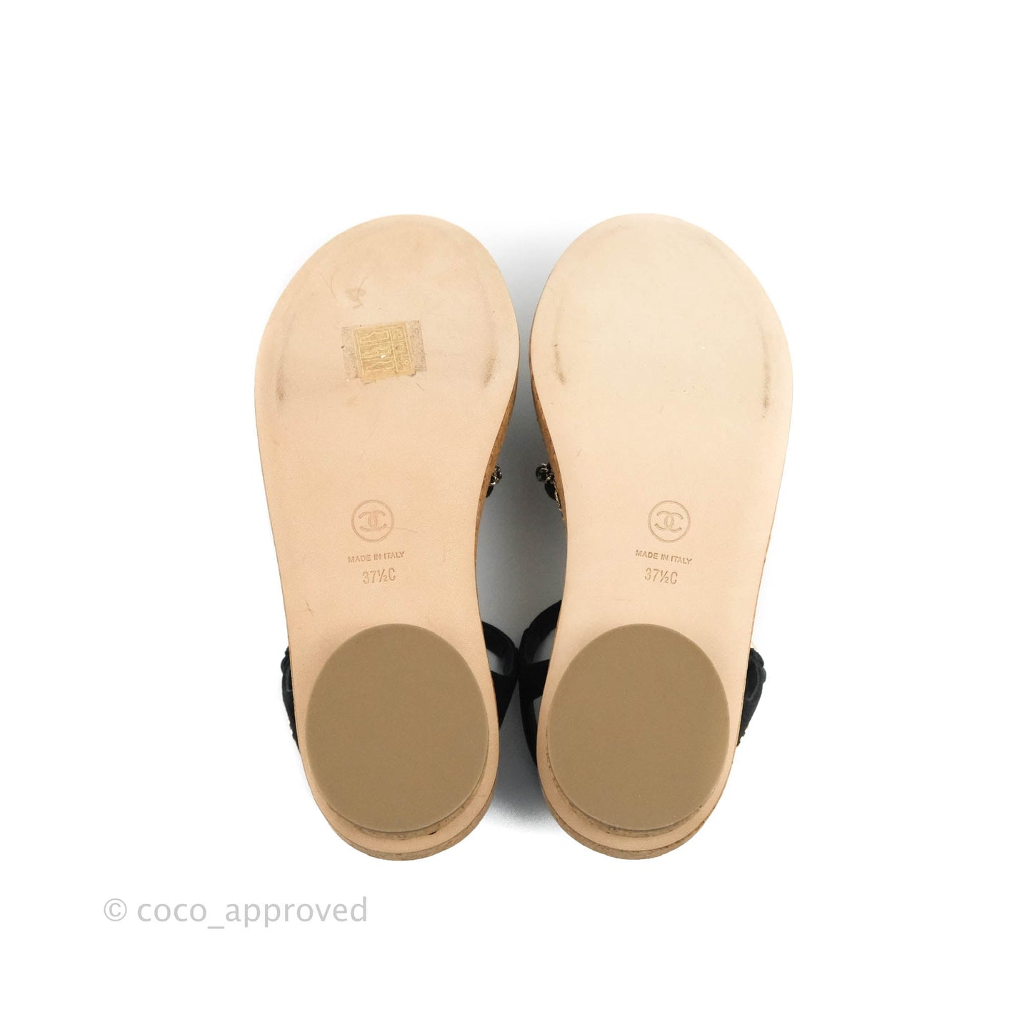 Chanel CC Chain Cork Sandals Black Size 37.5