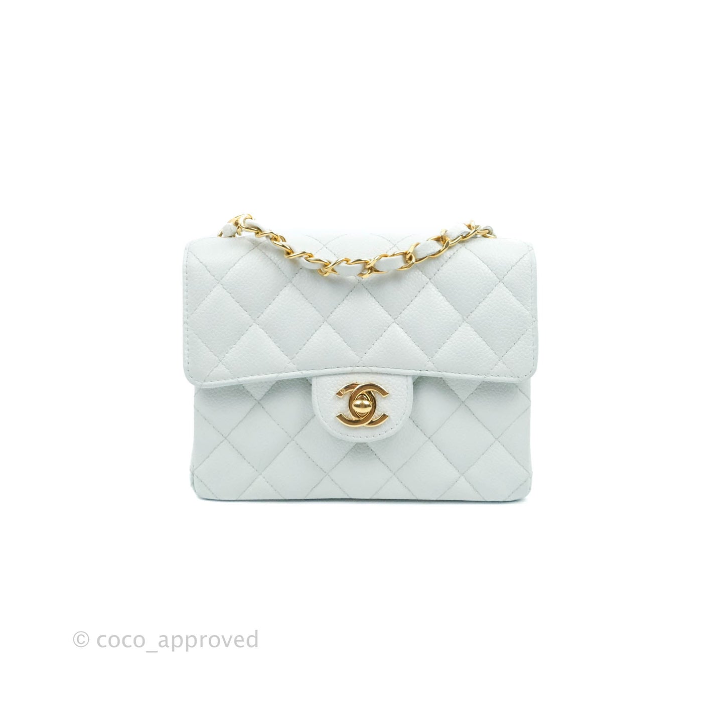 Chanel Quilted Vintage Mini Square Flap Light Blue Caviar 24K Gold Hardware