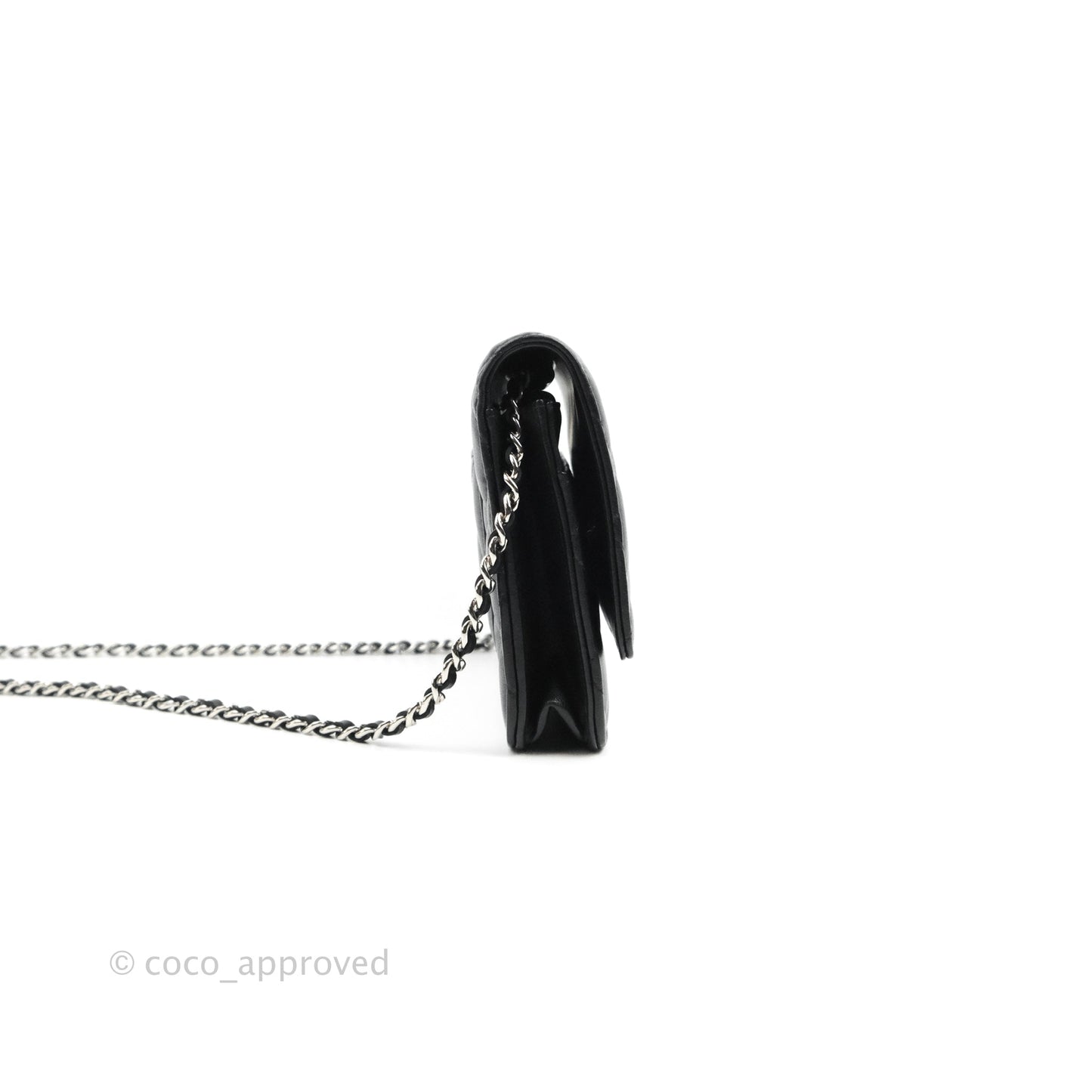 Chanel Quilted Wallet on Chain WOC Black Lambskin Silver Hardware