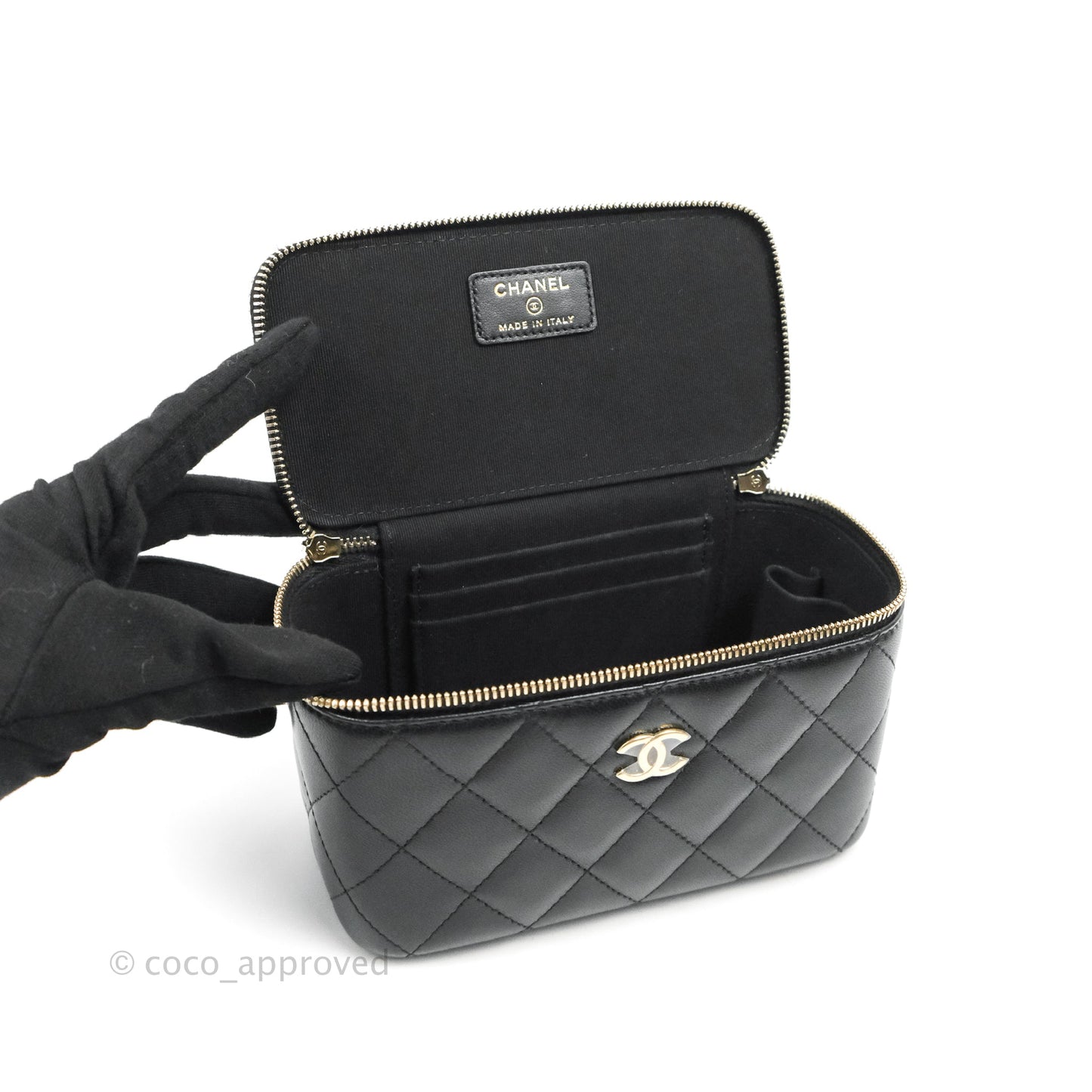 Chanel Vanity Rectangular Top Handle Black Lambskin Gold Hardware