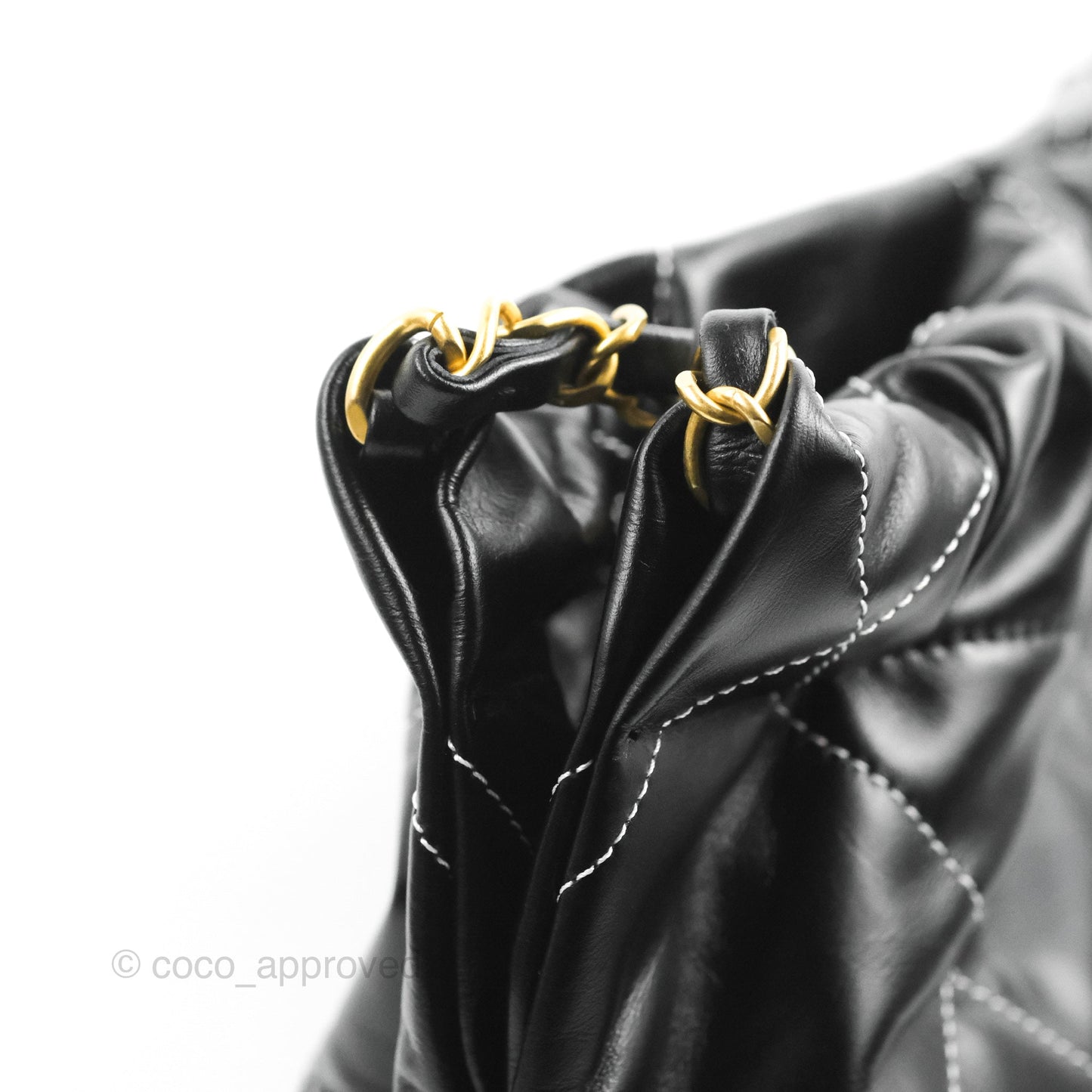Chanel 22 Small Black Calfskin Contrast Stitch Aged Gold Hardware
