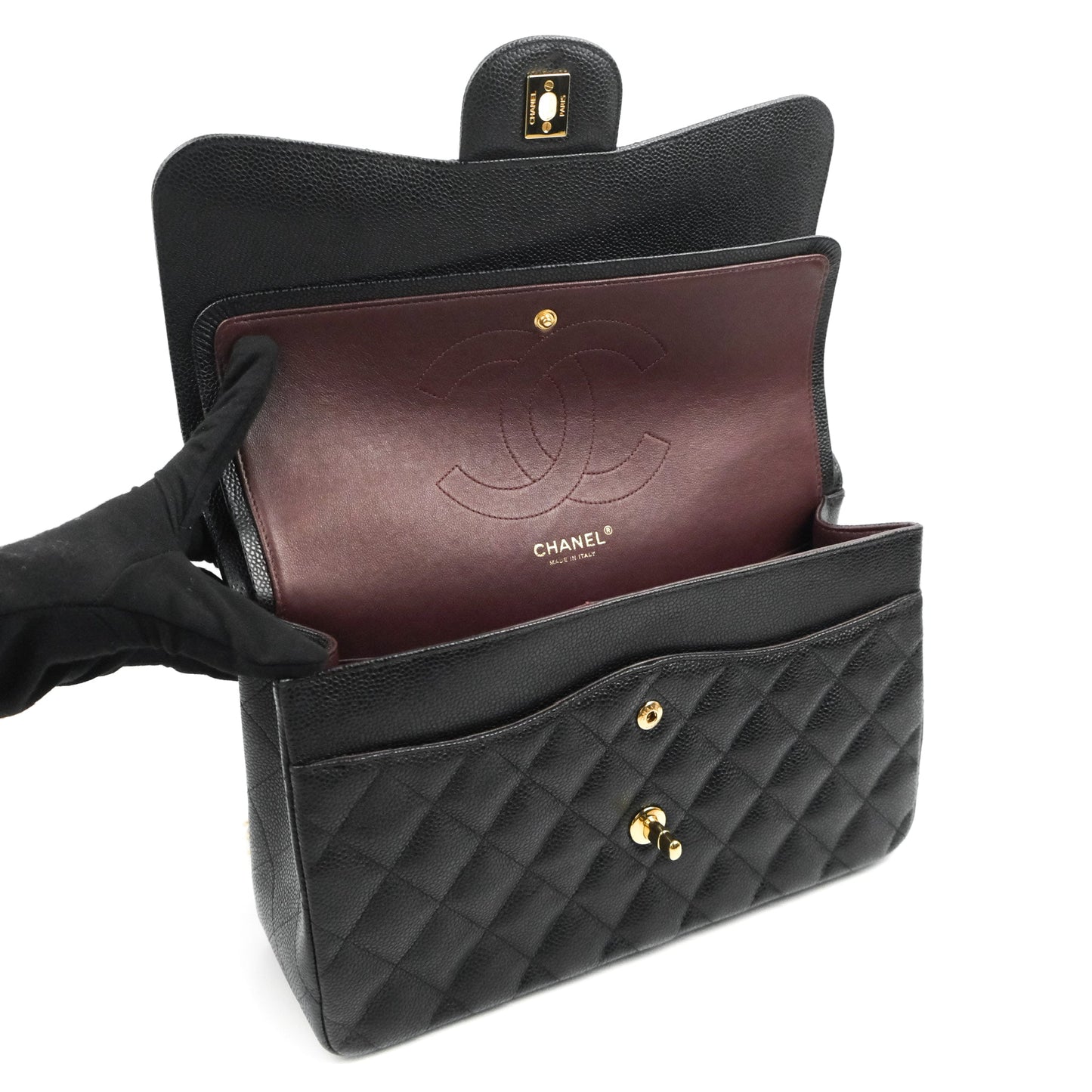 Chanel Jumbo Double Flap Black Caviar Gold Hardware⁣⁣