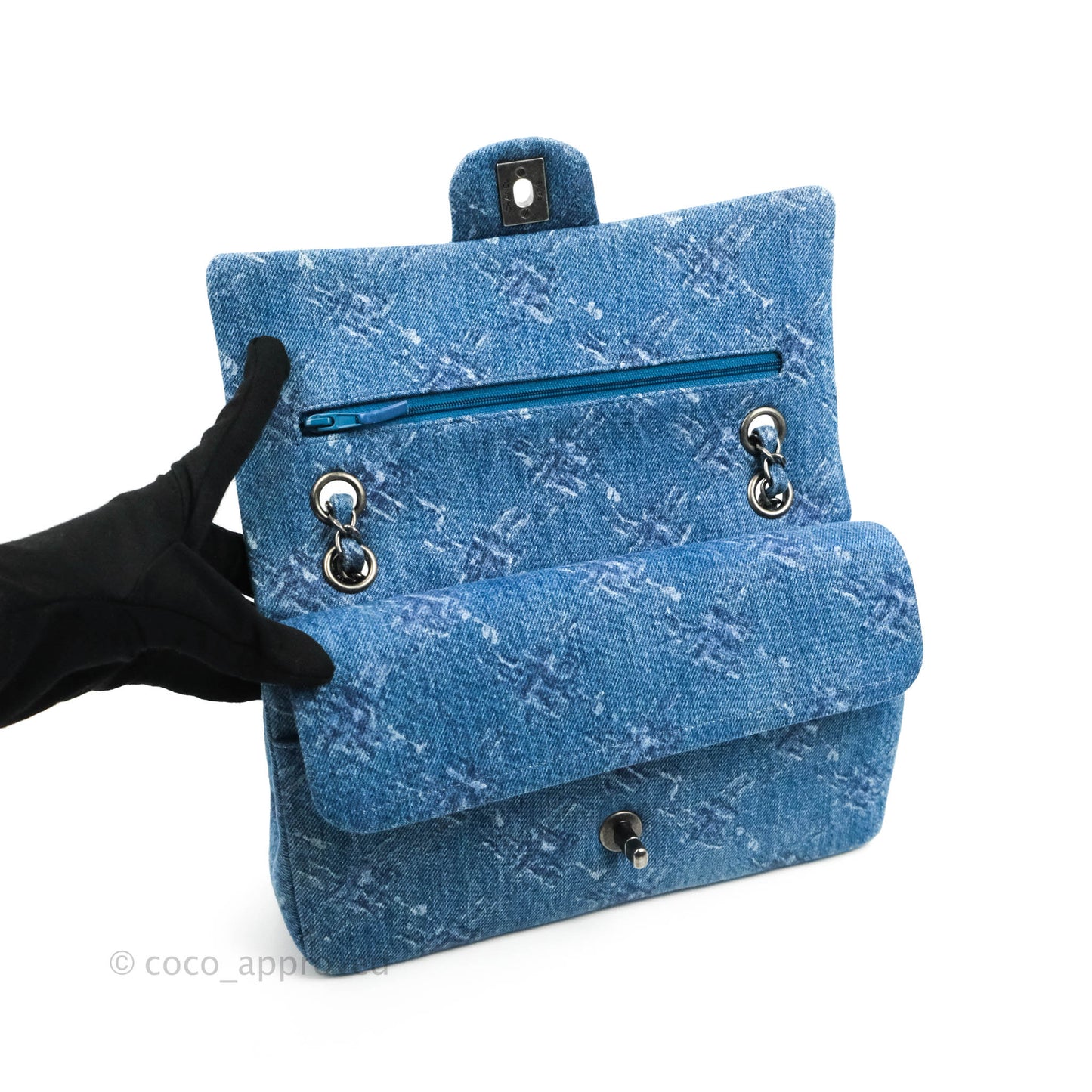 Chanel Classic M/L Medium Double Flap Blue Denim Ruthenium Hardware