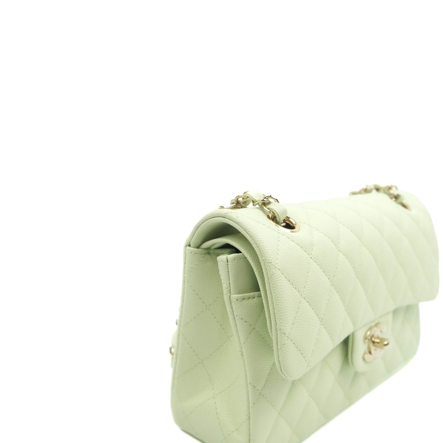 Chanel Small Classic Quilted Flap Mint Green Caviar Gold Hardware 22C