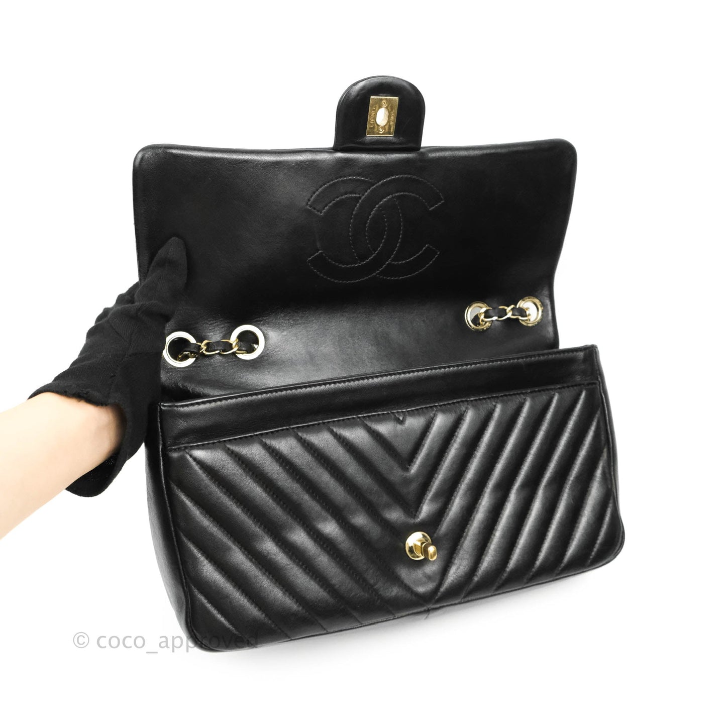 Chanel Large Chevron Single Flap Bag Black Calfskin Gold Hardware