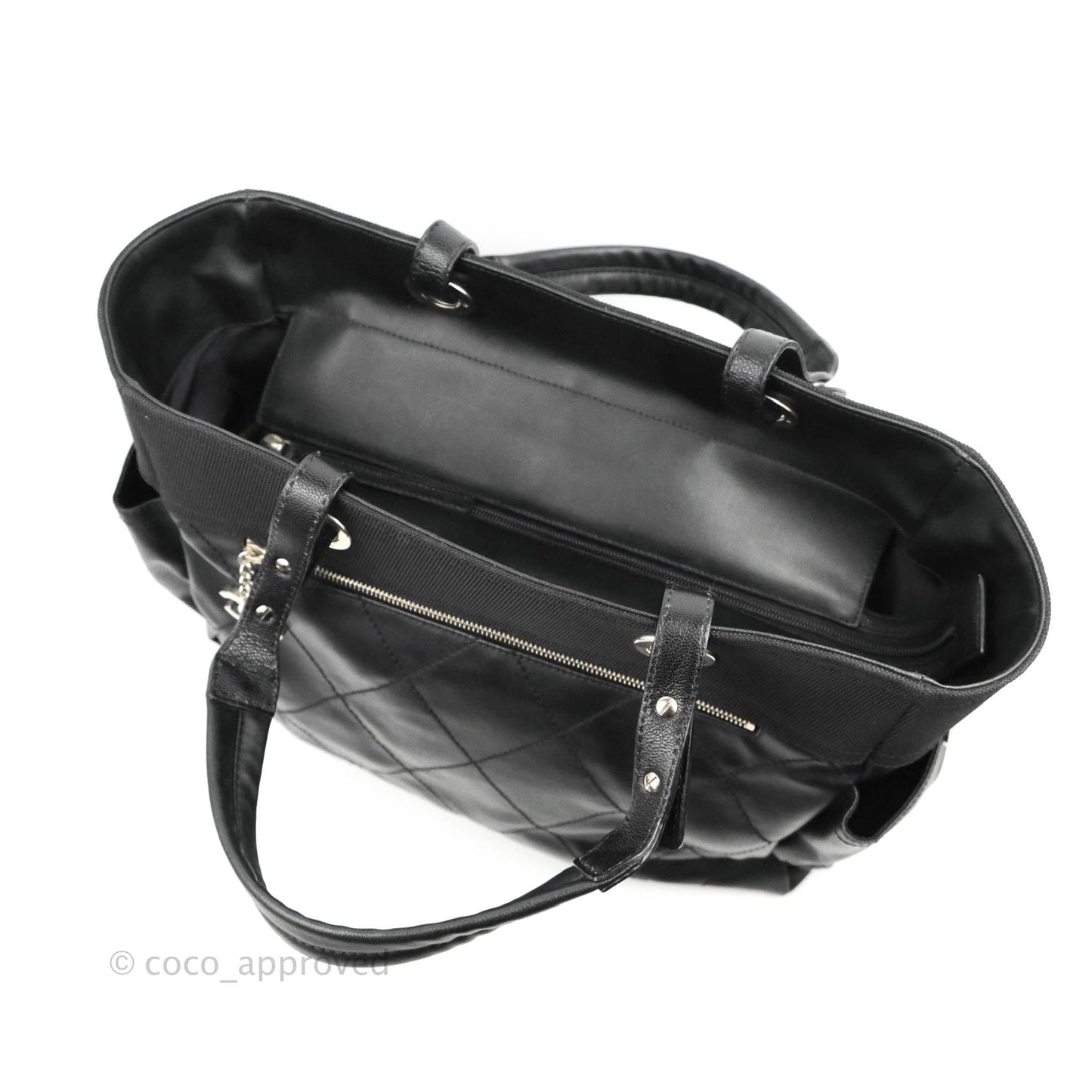 Chanel Quilted Large Paris Biarritz Tote Black Coated Canvas