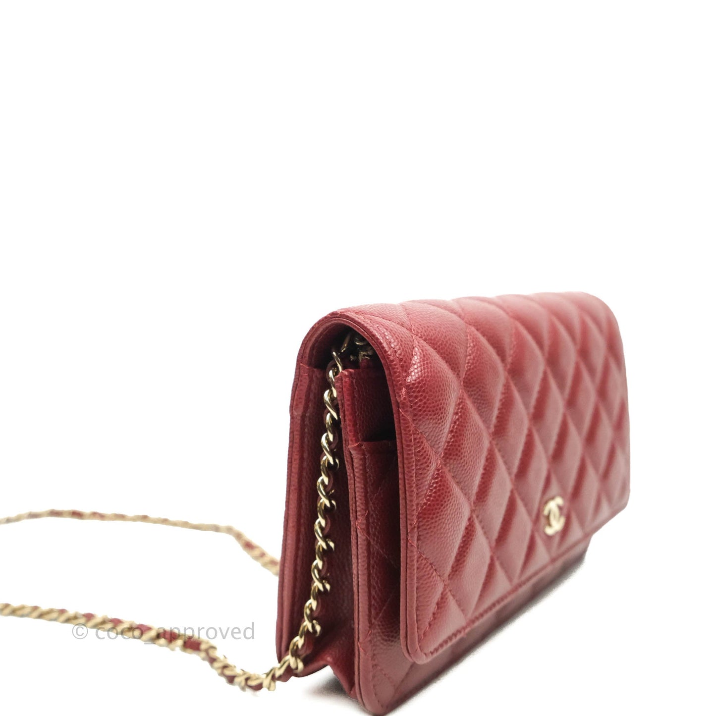 Chanel Quilted Wallet on Chain WOC Burgundy Caviar Gold Hardware
