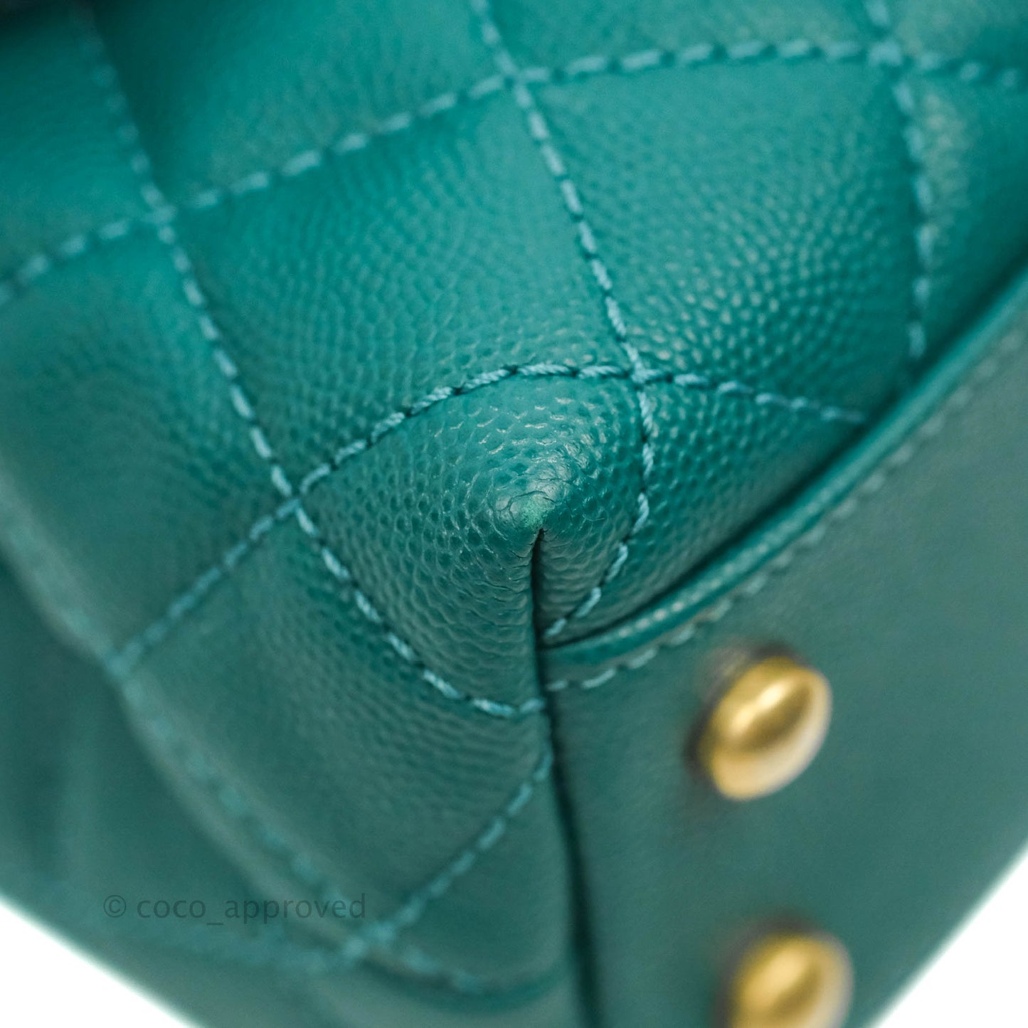 Chanel Small Quilted Coco Handle Teal Green Caviar Gold Hardware