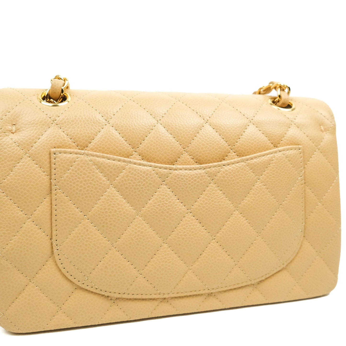 Chanel Small Classic Quilted Flap Beige Caviar Gold Hardware