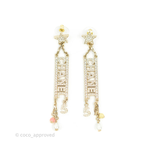 Chanel Crystal Star No5 CHANEL Drop Earrings Gold Tone 22S