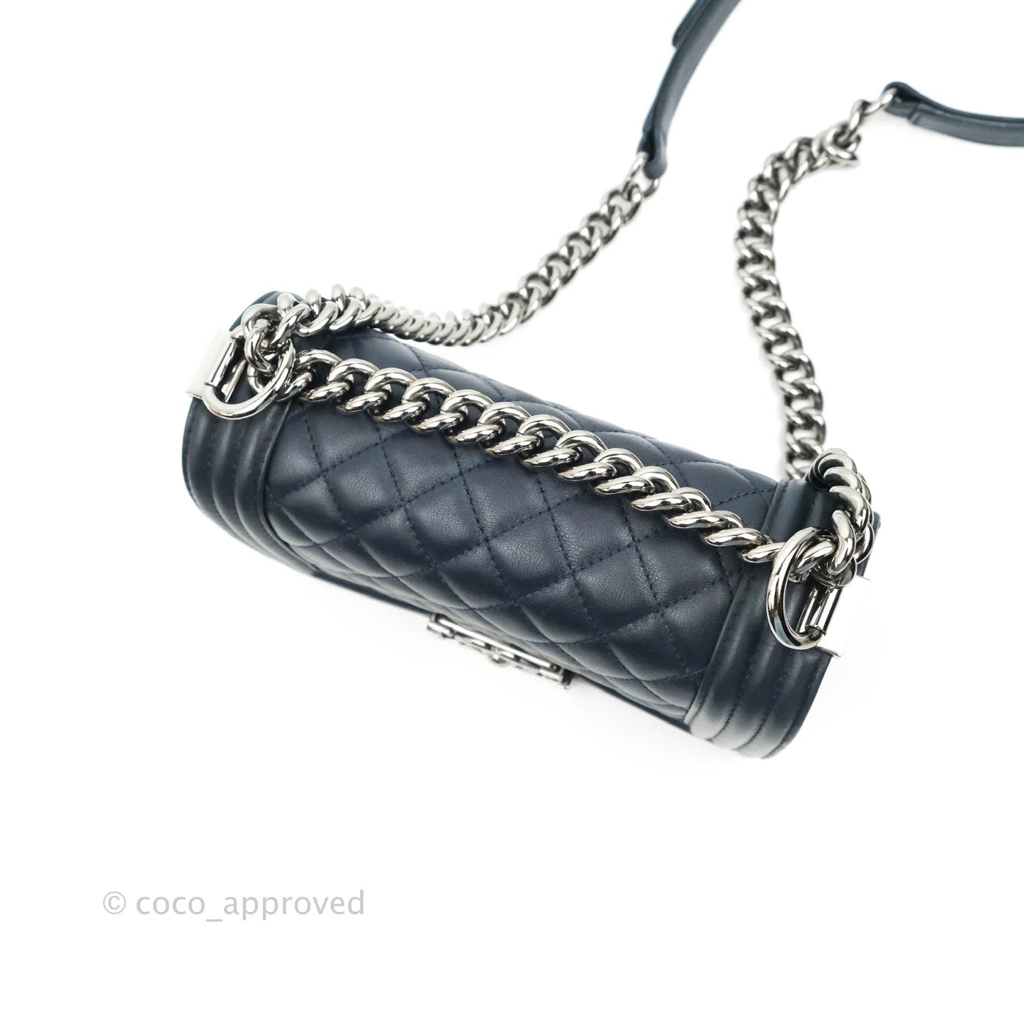 Chanel Small Quilted Boy Navy Calfskin Gun Metal