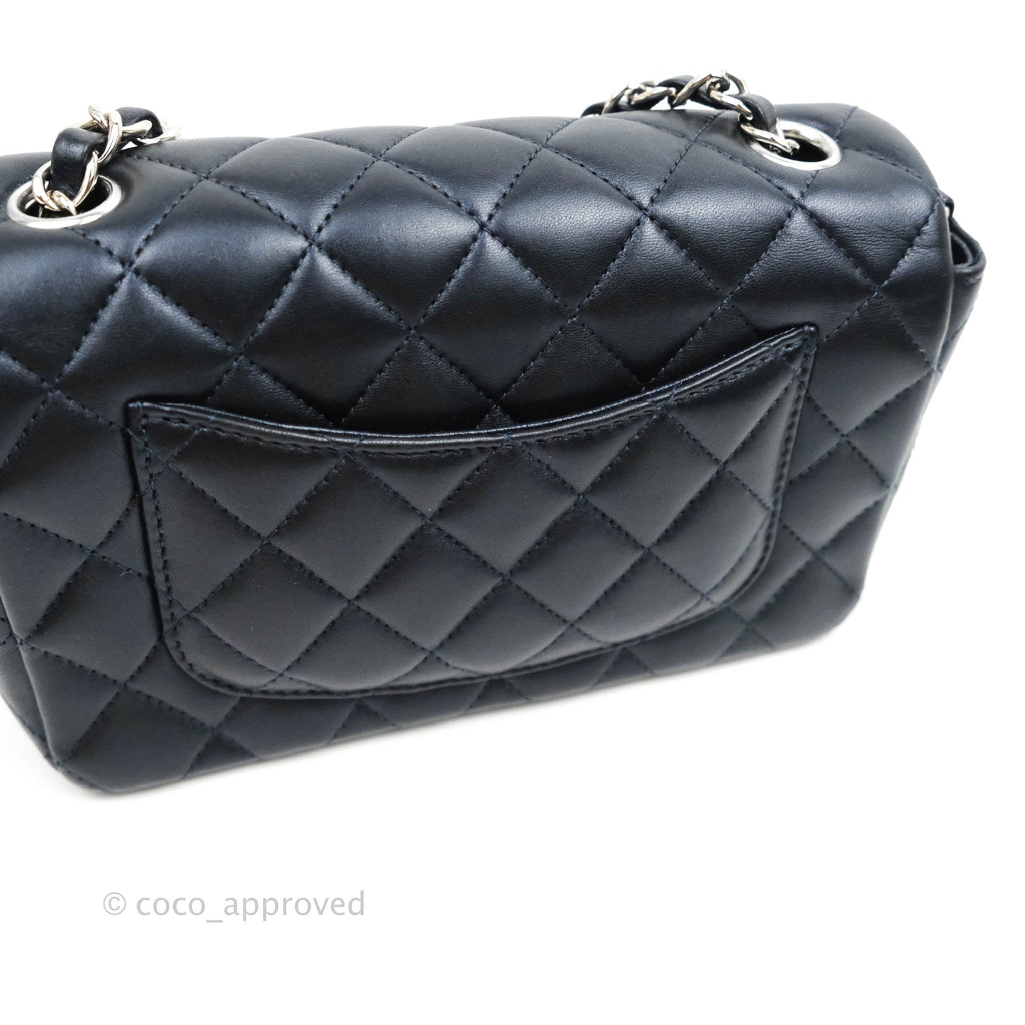 Chanel Quilted Mini Rectangular Lambskin Dark Navy Silver Hardware