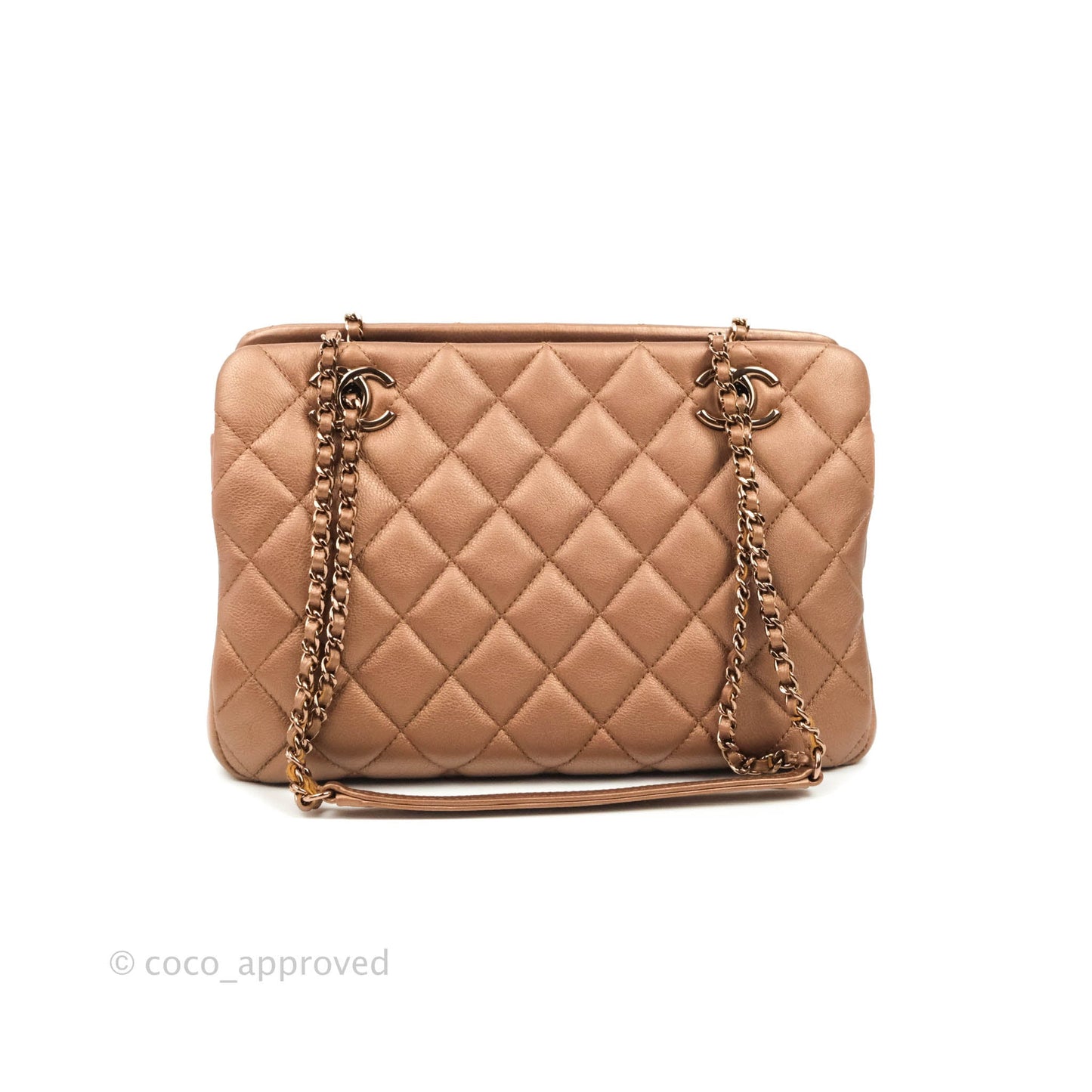Chanel Iridescent Goatskin Quilted Small CC Eyelet Tote Copper Rose Gold