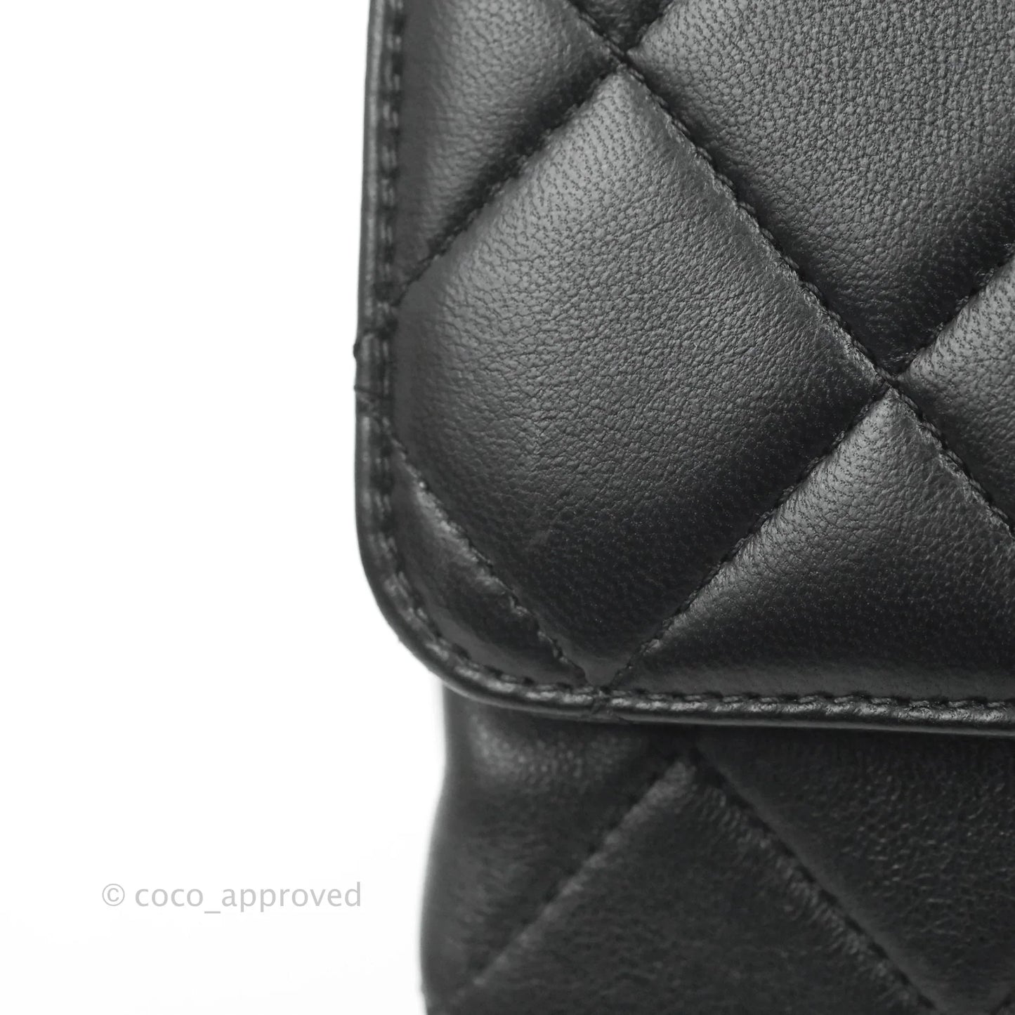 Chanel Quilted Small Flap Bag with CC Crystal Logo Handle Black Lambskin Aged Gold Hardware