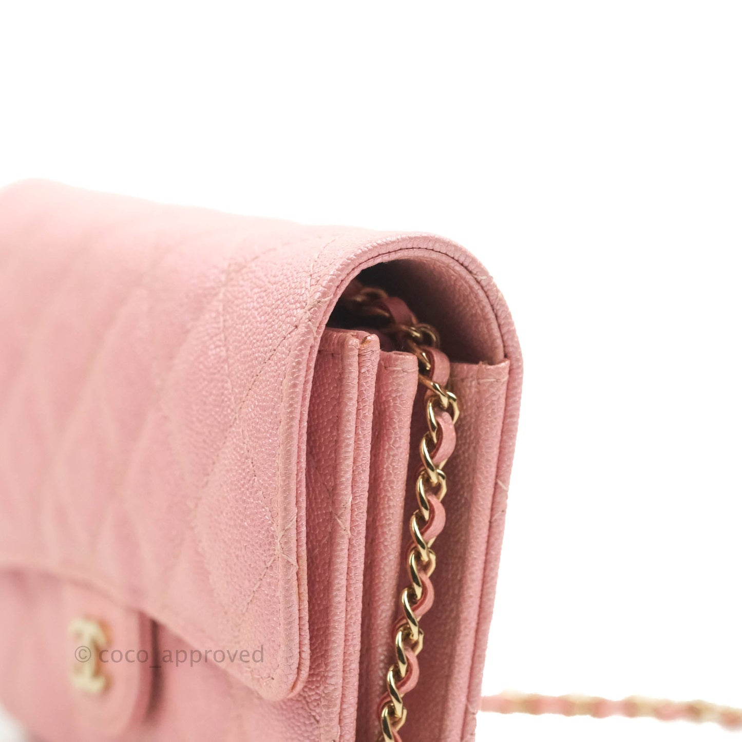 Chanel Mini Quilted Wallet On Chain WOC Caviar Iridescent Pink Gold Hardware 19S