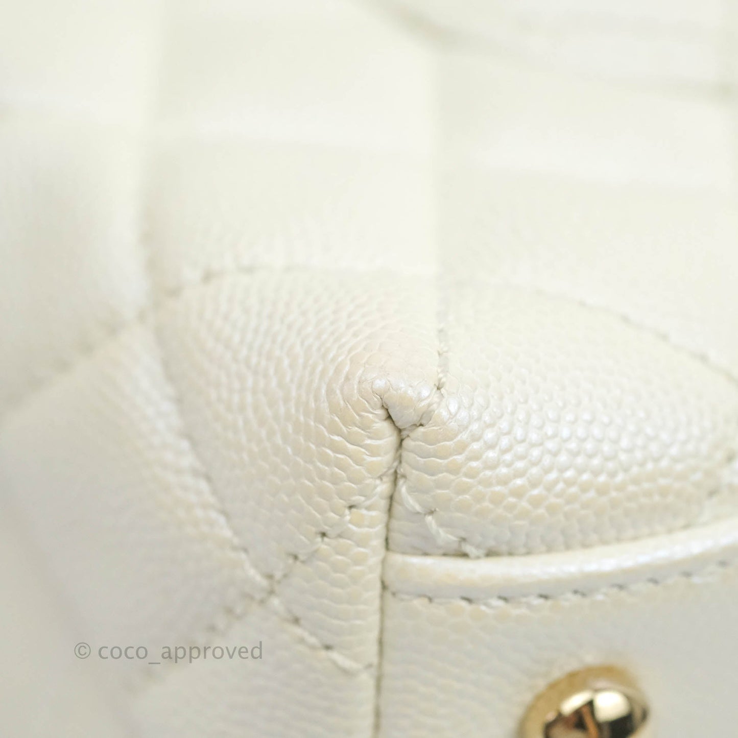Chanel Small Quilted Coco Handle Iridescent White Caviar Gold Hardware