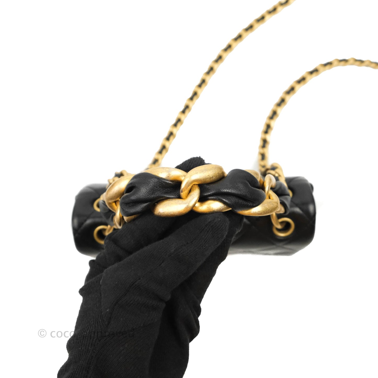 Chanel Entwined Chain Bag Black Lambskin Aged Gold Hardware