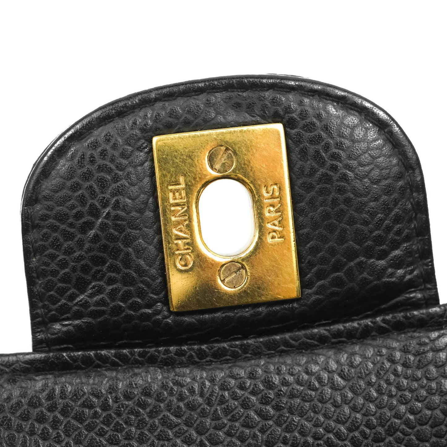 Chanel Vintage Classic M/L Medium Flap Quilted Black Caviar 24K Gold Hardware