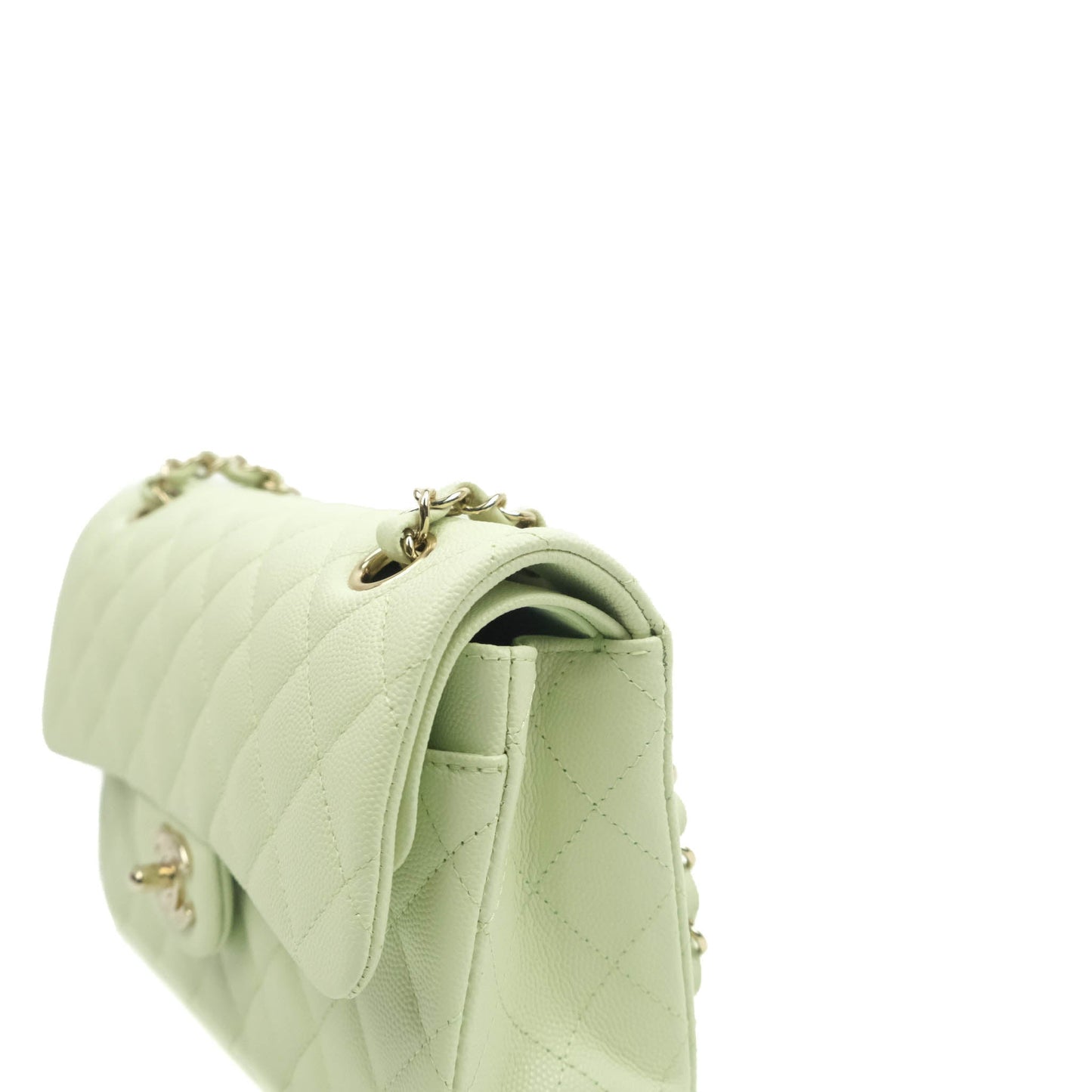 Chanel Small Classic Quilted Flap Mint Green Caviar Gold Hardware 22C