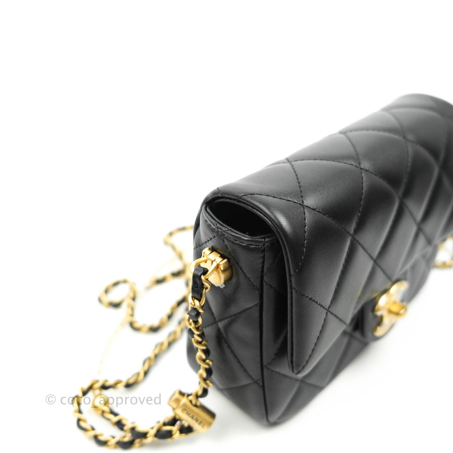 Chanel Quilted My Perfect Mini With Pearl Black Lambskin Gold Hardware