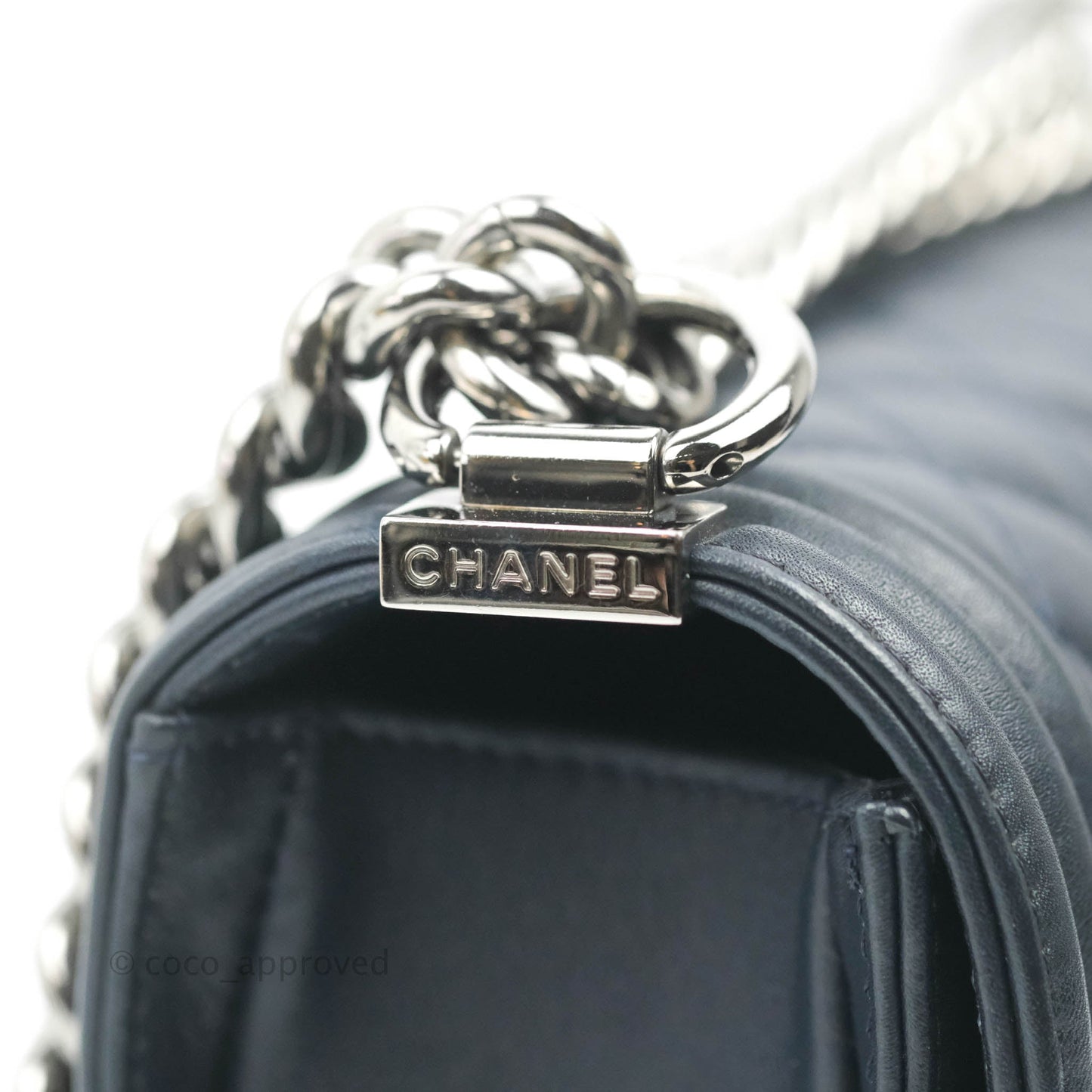 Chanel Small Quilted Boy Navy Calfskin Gun Metal