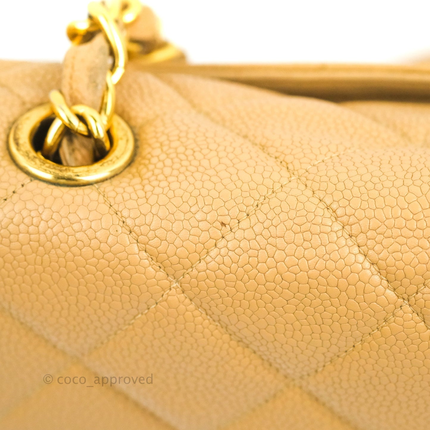 Chanel Vintage CC Large Square Flap Bag Beige Caviar 24K Gold Hardware