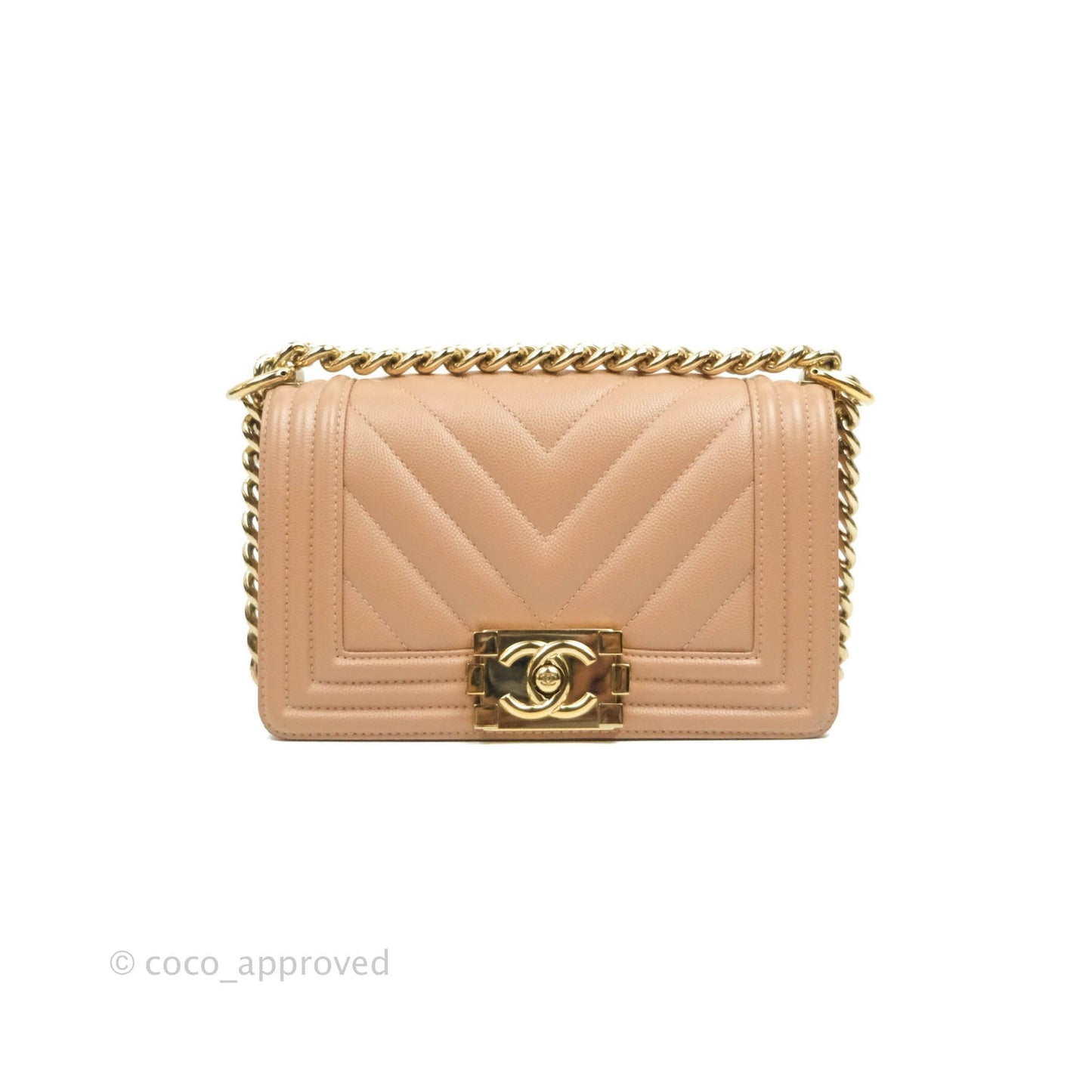 Chanel Small Chevron Boy Dark Beige Caviar Gold Hardware